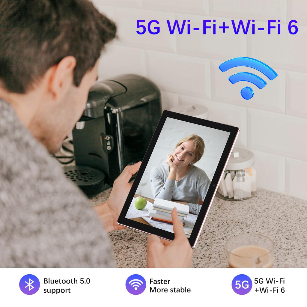 COOPERS Tablet Android 15, 10 inch Tablet 12GB RAM+64GB ROM Max 1TB, 1.8Ghz Quad-core Processor, 5G WiFi6, 6000mAh Battery Dual Camera, 2 in 1 Tablets with Keyboard Case Mouse Stylus, Widevine L1 Pink