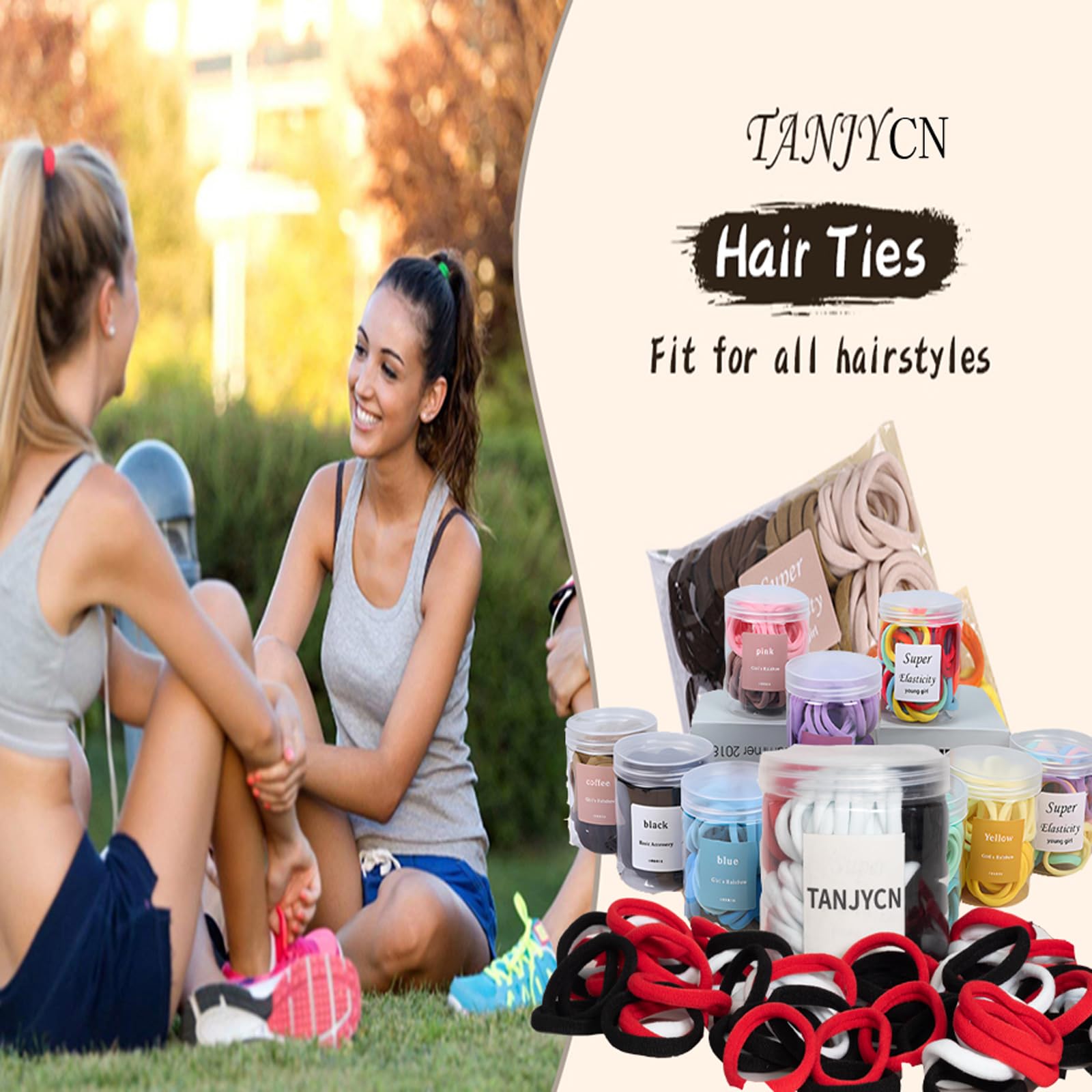 100 Pcs Hair Ties,Thick Seamless Hair Ties Boxed,Ponytail Holders Hair Accessories No Damage for Thick Hair, High elastic Hair ties for women, Hair tie for travel, Hair bands (Black-White-Red)