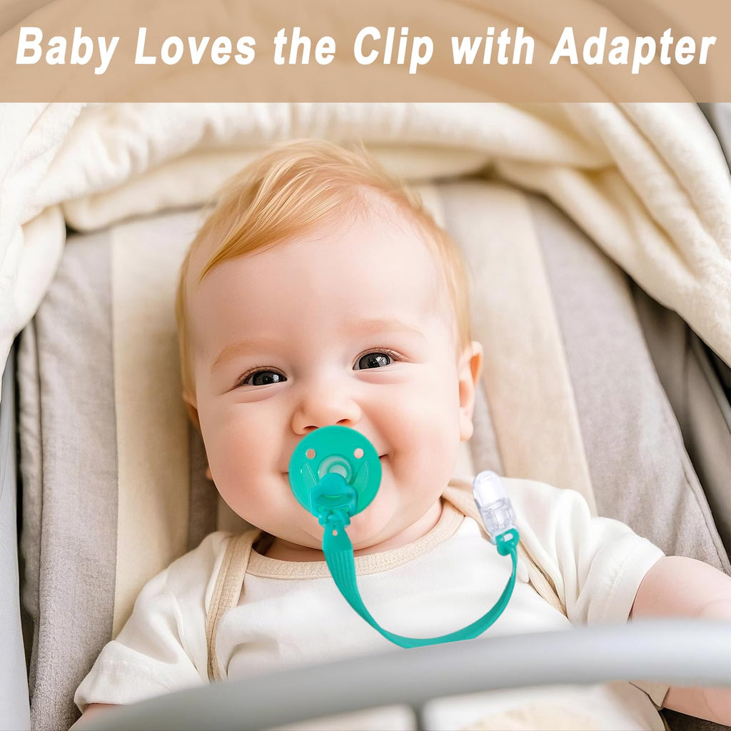 Silicone Pacifier Clip with Adapter Ring for Philips Avent Soothie, 2 Pack One-Piece Soft Binky Clips Holder for Baby Boys Girls, Newborn Baby Essentials for Teething Relief Toys Baby Shower