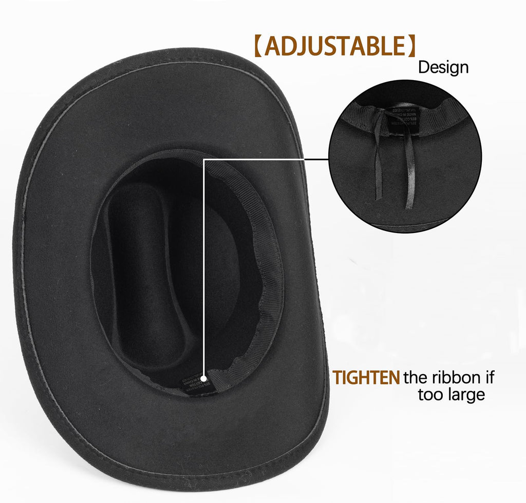 Western Cowboy Hat for Men Women Classic Roll Up Fedora Hat with Buckle Belt(Size:S-M)