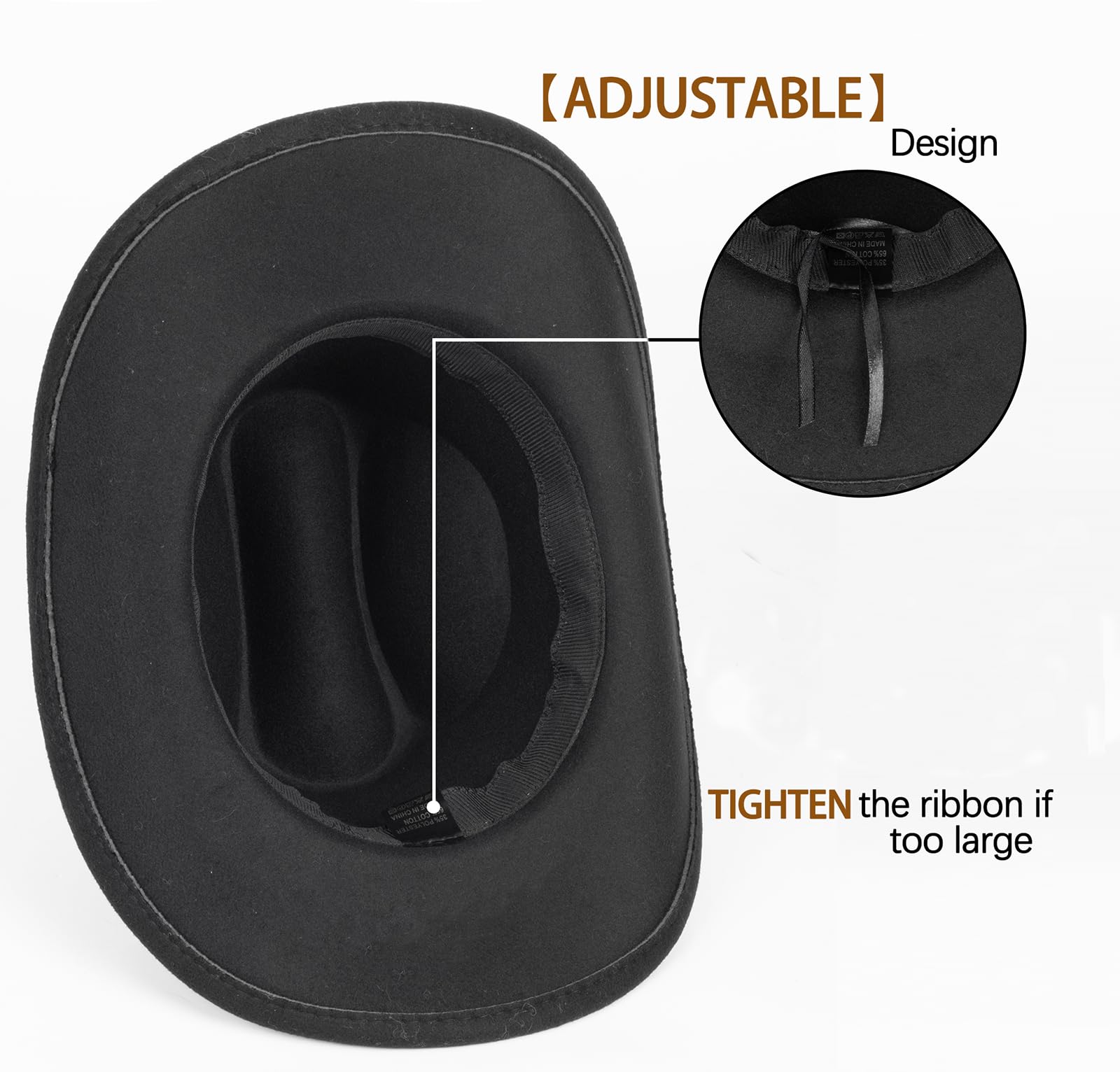 Western Cowboy Hat for Men Women Classic Roll Up Fedora Hat with Buckle Belt(Size:S-M)