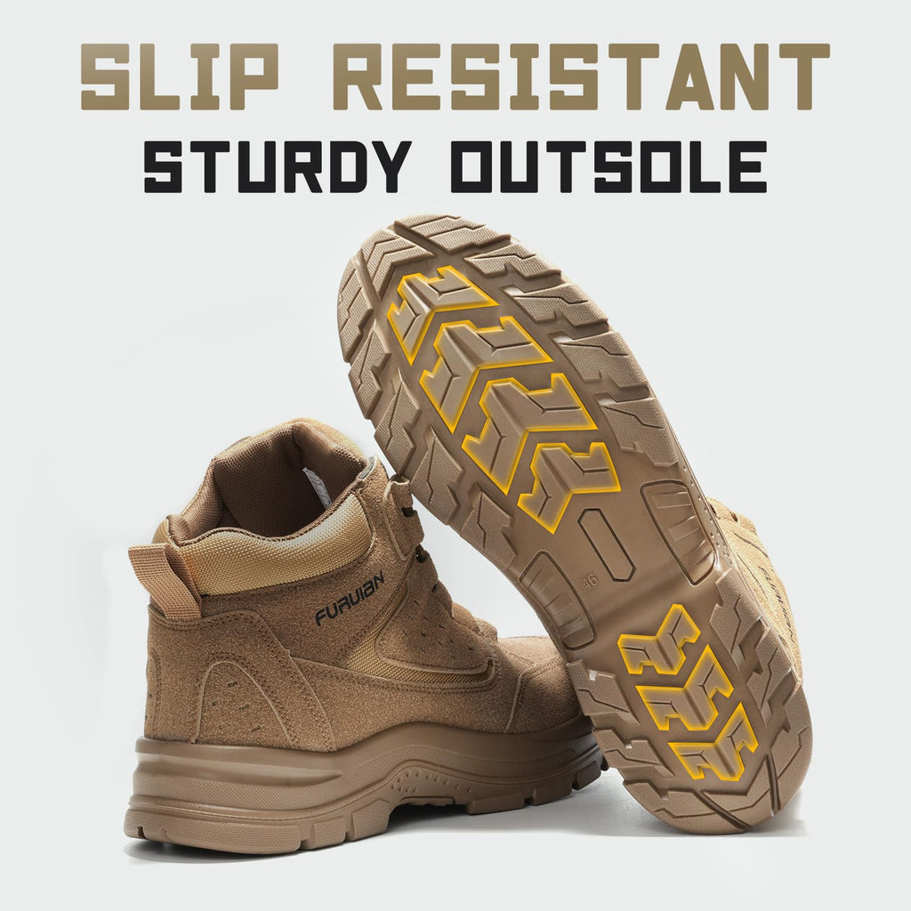 Furuian Steel Toe Boots for Men Women Comfortable Lightweight Work Boots for Men Slip Resistant High Top Steel Toe Safety Shoes Puncture Proof Indestructible Construction Boots