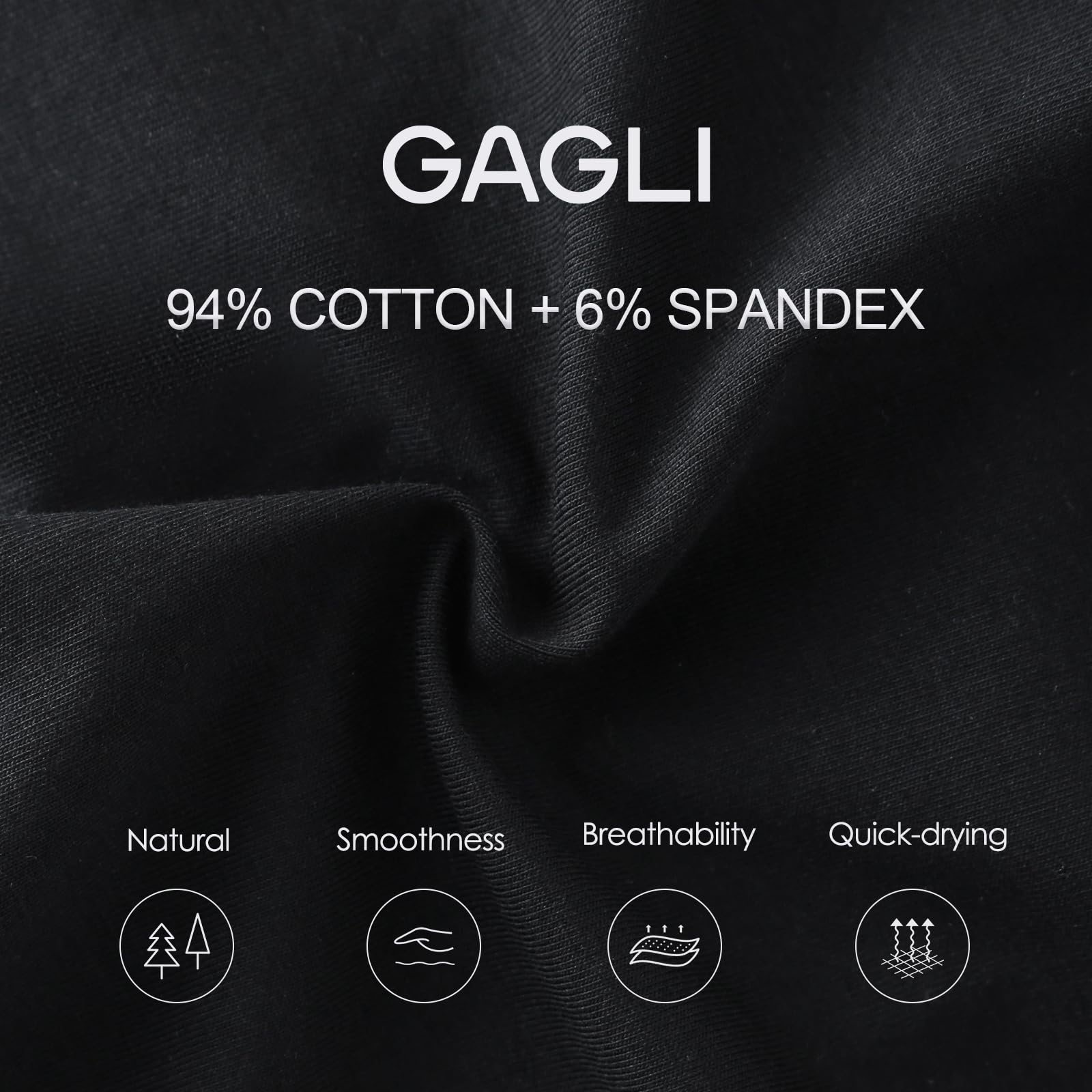 gagli Men's Cotton Stretch Boxer Briefs, Soft Breathable No-Tag Underwear, Comfort Fit Anti-Ride Up,2-Pack L Black