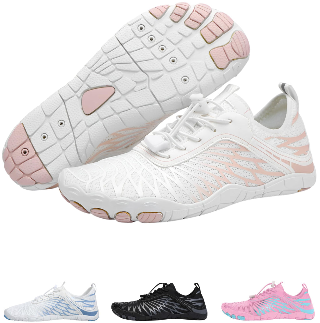 Hike Footwear Lazuli Pro - Healthier and Comfortable Feet with Barefoot Shoes, Lightweight Flexible, Arch Support, Wide Walking Shoes (Unisex) White - Pink