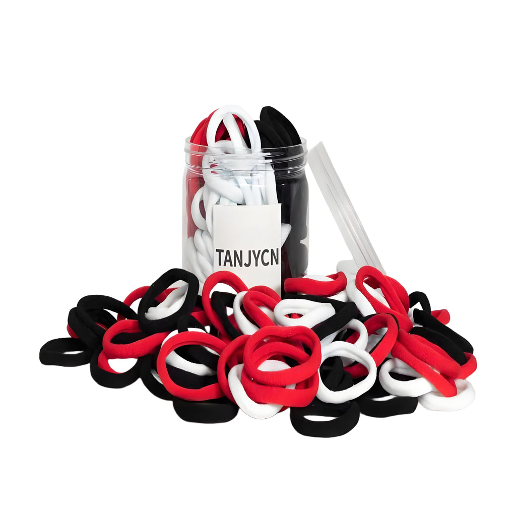 100 Pcs Hair Ties,Thick Seamless Hair Ties Boxed,Ponytail Holders Hair Accessories No Damage for Thick Hair, High elastic Hair ties for women, Hair tie for travel, Hair bands (Black-White-Red)