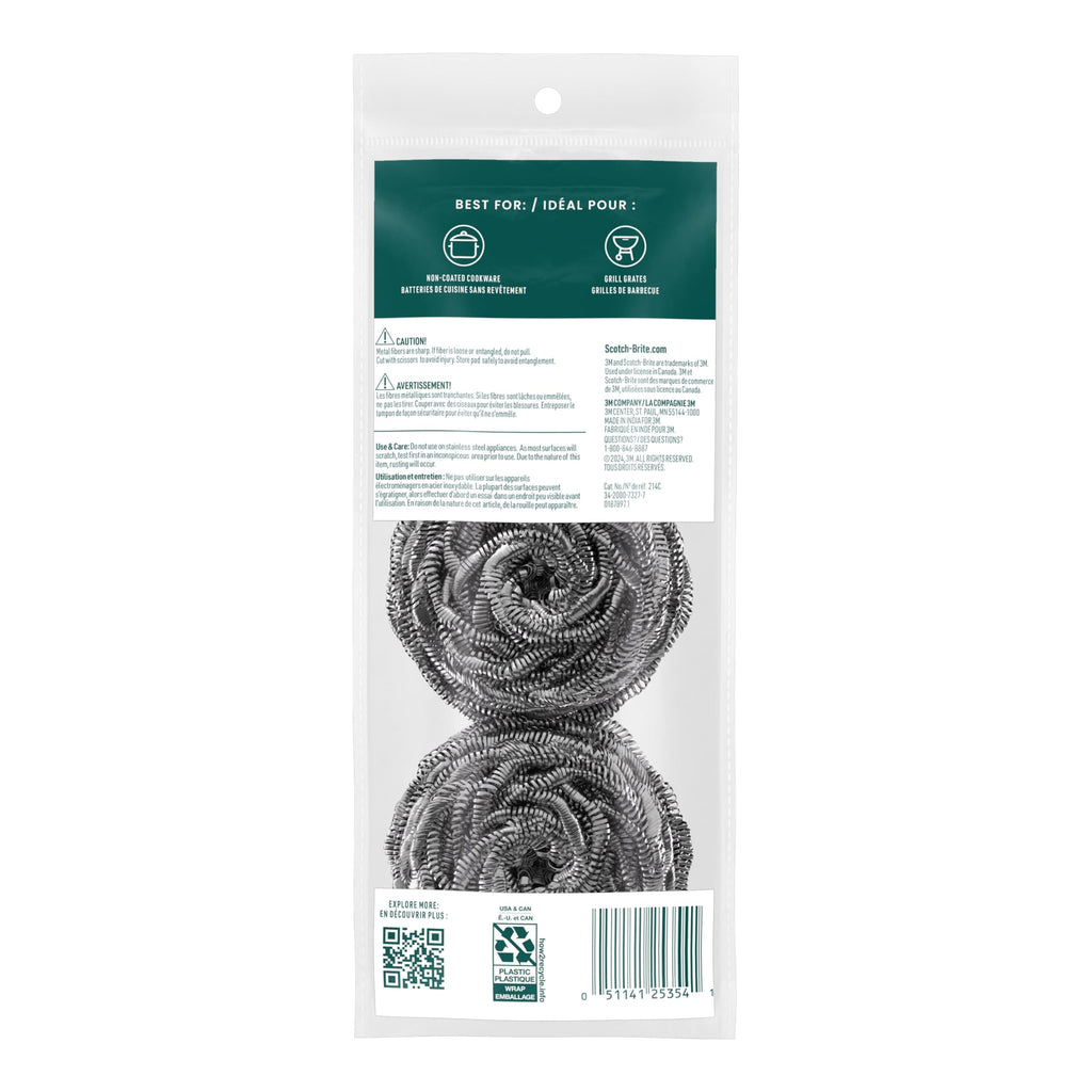 Scotch-Brite Stainless Steel Scrubbers, Scouring Pads for Cleaning Tough Baked-On Messes, Metal Scrubbers for Cleaning Dishes, 3 Scrub Pads