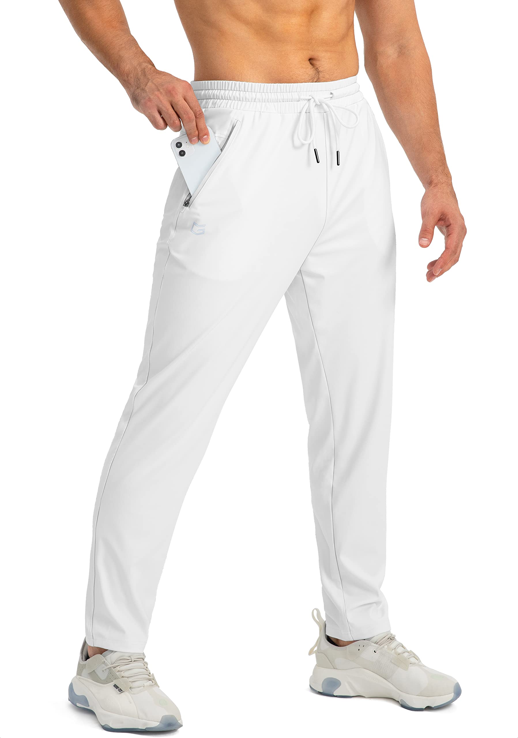 G Gradual Men's Sweatpants with Zipper Pockets Tapered Joggers for Men Athletic Pants for Workout, Jogging, Running (White, X-Large)