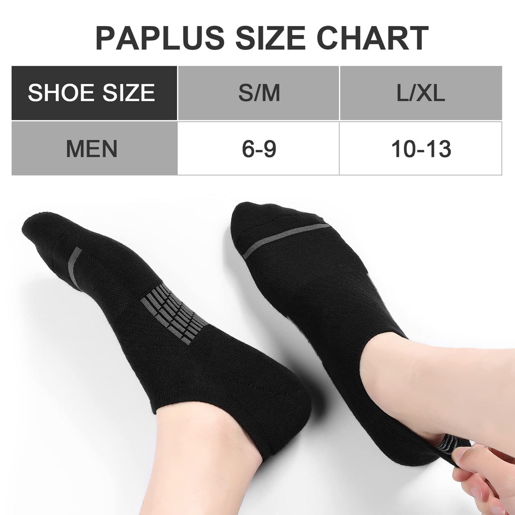 PAPLUS No Show Socks Men 6 Pairs, Non Slip Cushioned Athletic Low Cut Socks with Arch Support