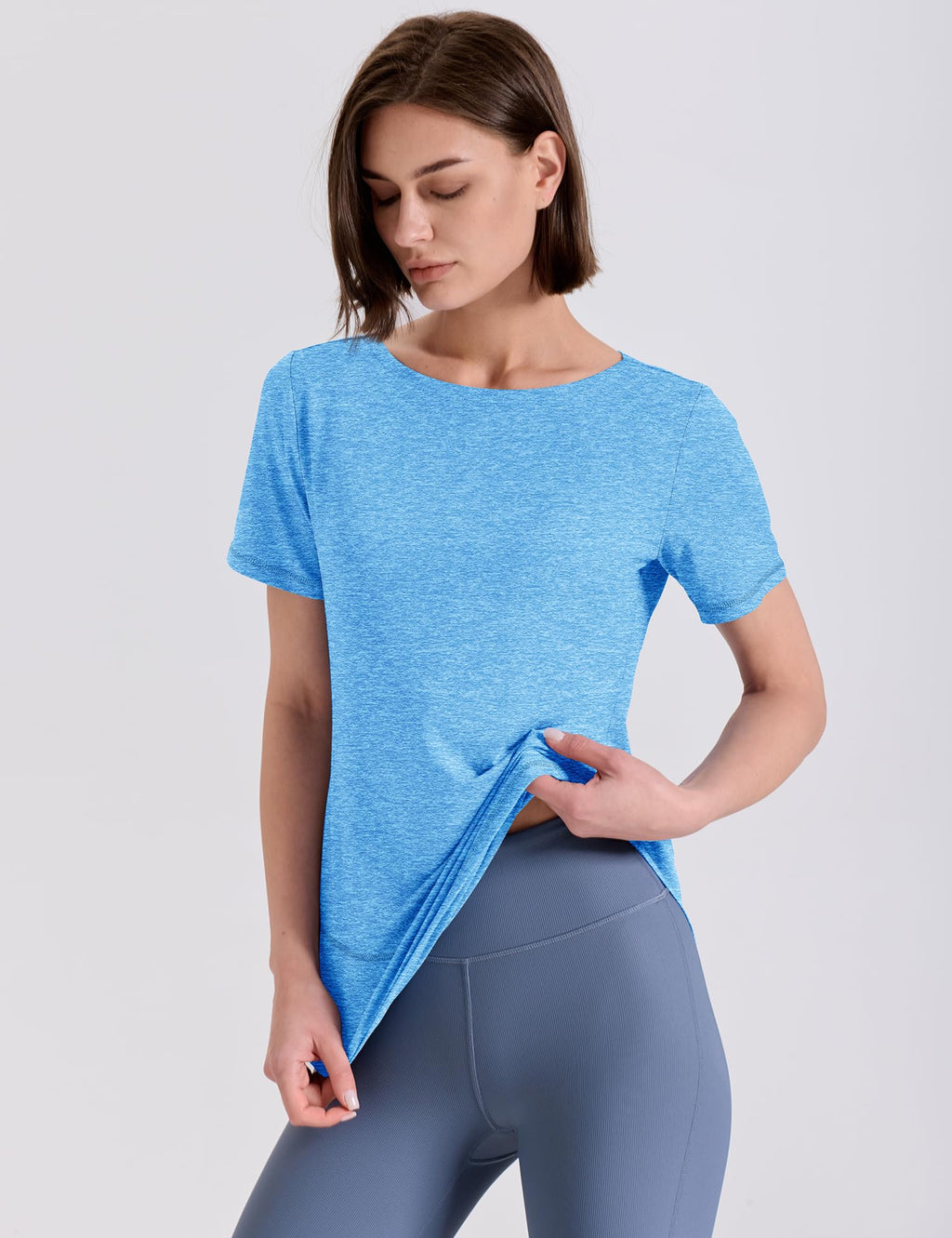 Kistore Women's Short Sleeve Boat Neck Sports Top Breathable Yoga Hiking Golf T Shirt Sportswear Blue M