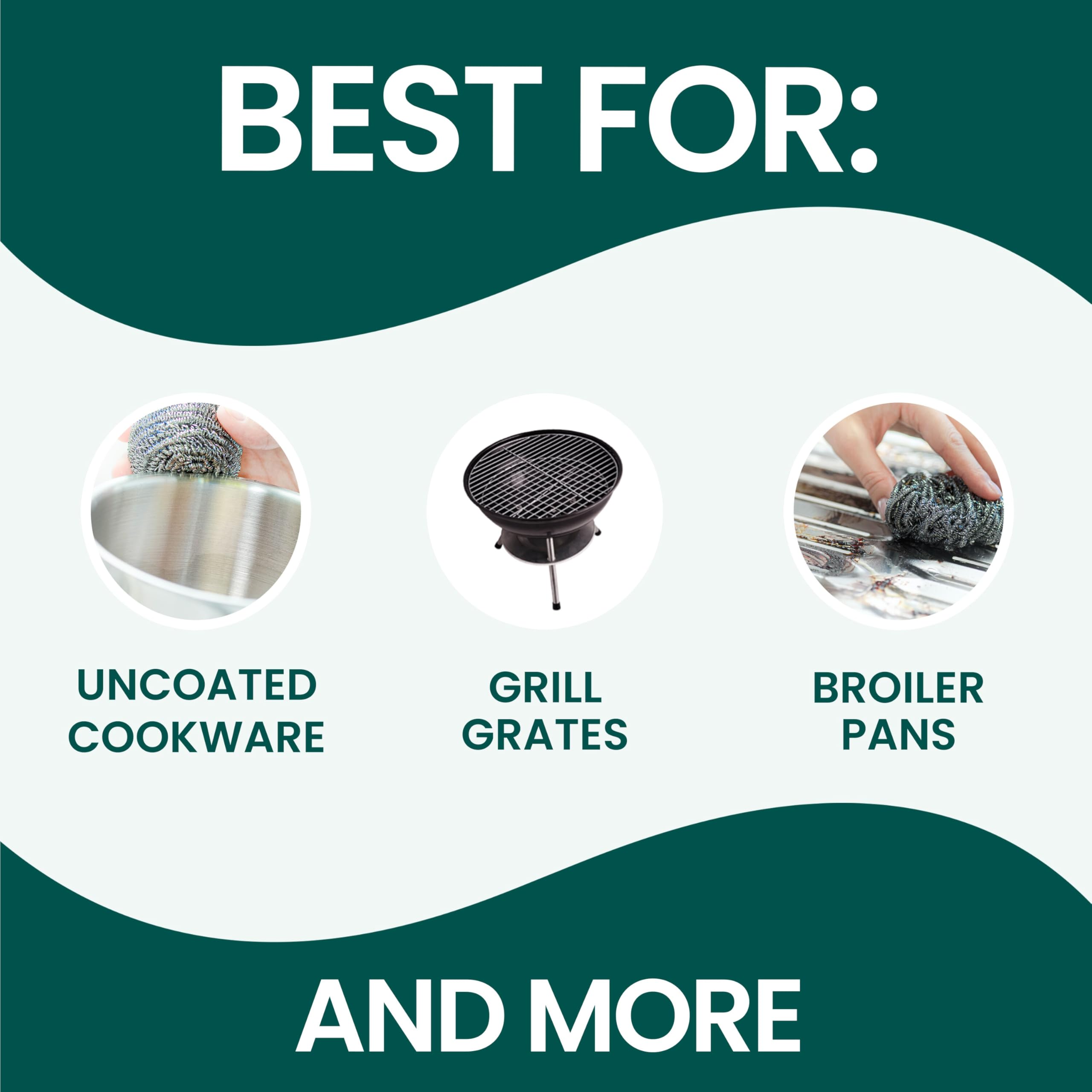 Scotch-Brite Stainless Steel Scrubbers, Scouring Pads for Cleaning Tough Baked-On Messes, Metal Scrubbers for Cleaning Dishes, 3 Scrub Pads