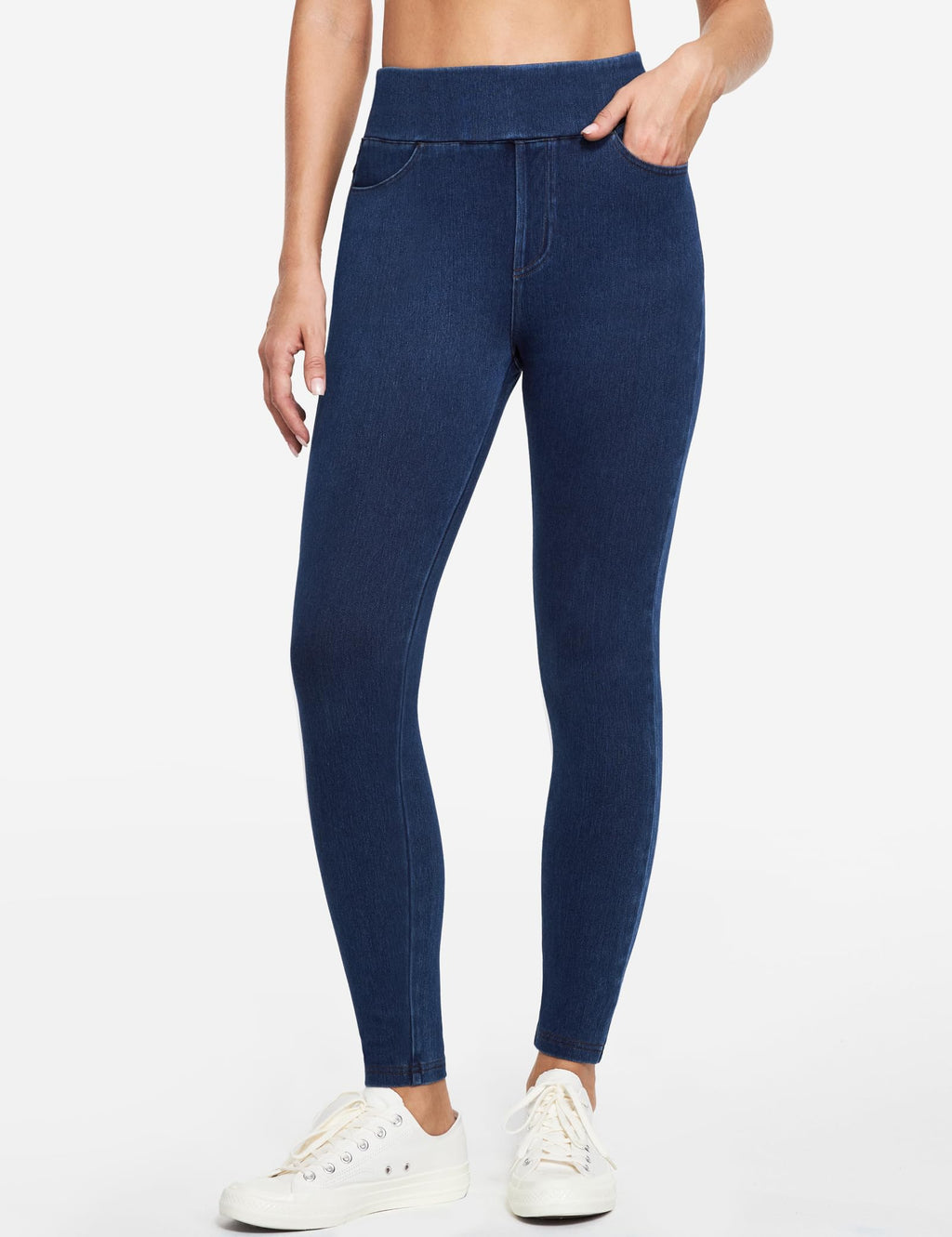 IUGA Stretchy Jeans for Women High Waist Jeggings Tummy Control Skinny Jeans Pull on Leggings with Pockets Trendy Casual(Dark Blue, Medium)