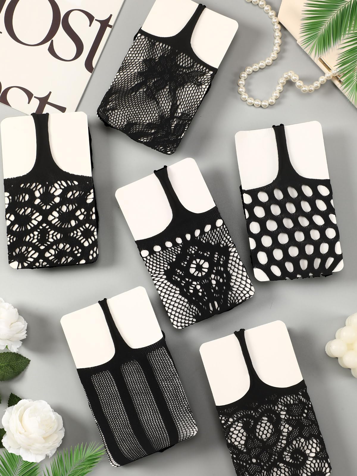 BOARDFEB 6 Packs Women Fishnet Bodysuits Mesh BodyStocking Fishnet Lingerie Long Sleeve Bodysuits One Piece Jumpsuit, Black