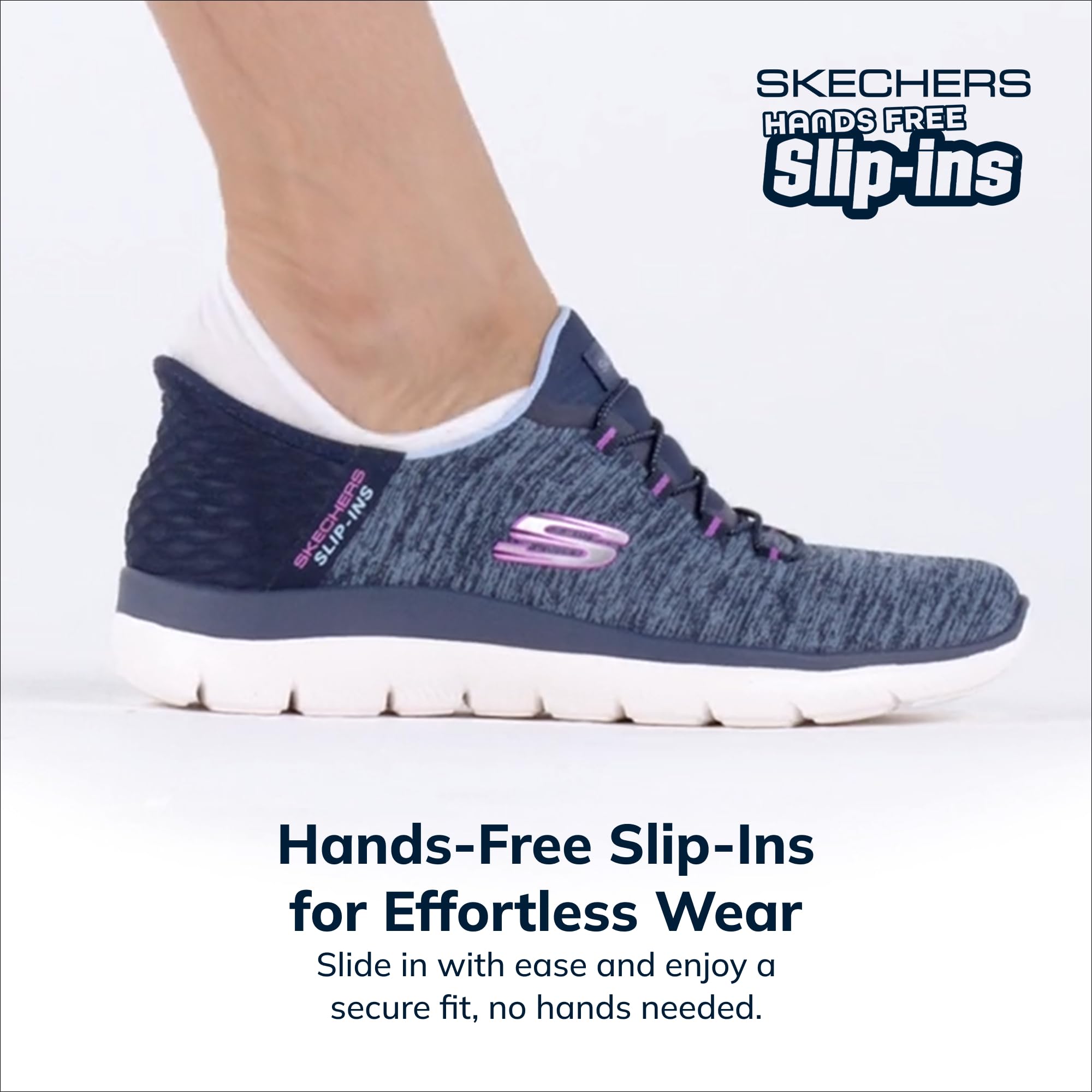 Skechers Women's Summits Hands-Free Slip-Ins – Memory Foam Insole, Heel Pillow, Vegan Materials Sneaker, Navy Purple, 9.5