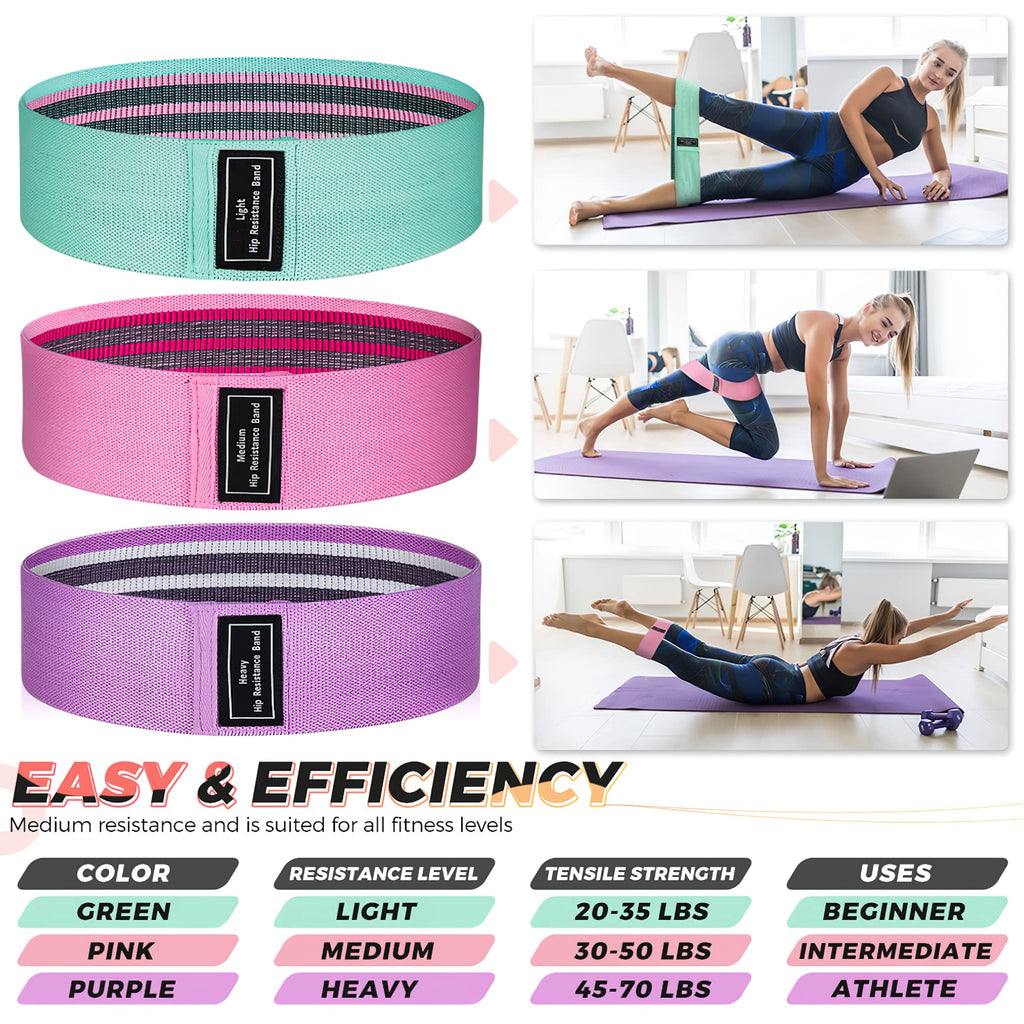 Renoj Resistance Bands, Yoga Starter Sets for Women and Men, 3 Set of Stretch Exercise Workout Bands for Booty Legs, Elastic Pilates Flexbands