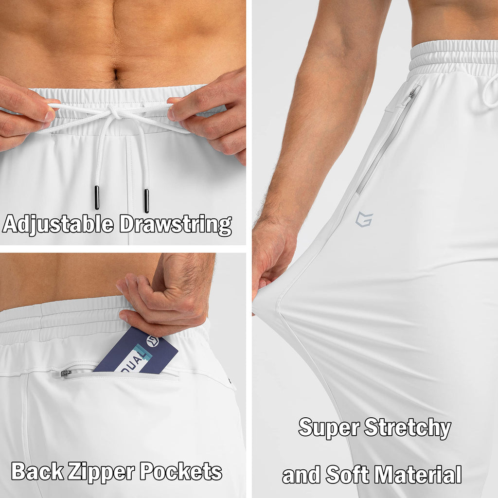 G Gradual Men's Sweatpants with Zipper Pockets Tapered Joggers for Men Athletic Pants for Workout, Jogging, Running (White, X-Large)