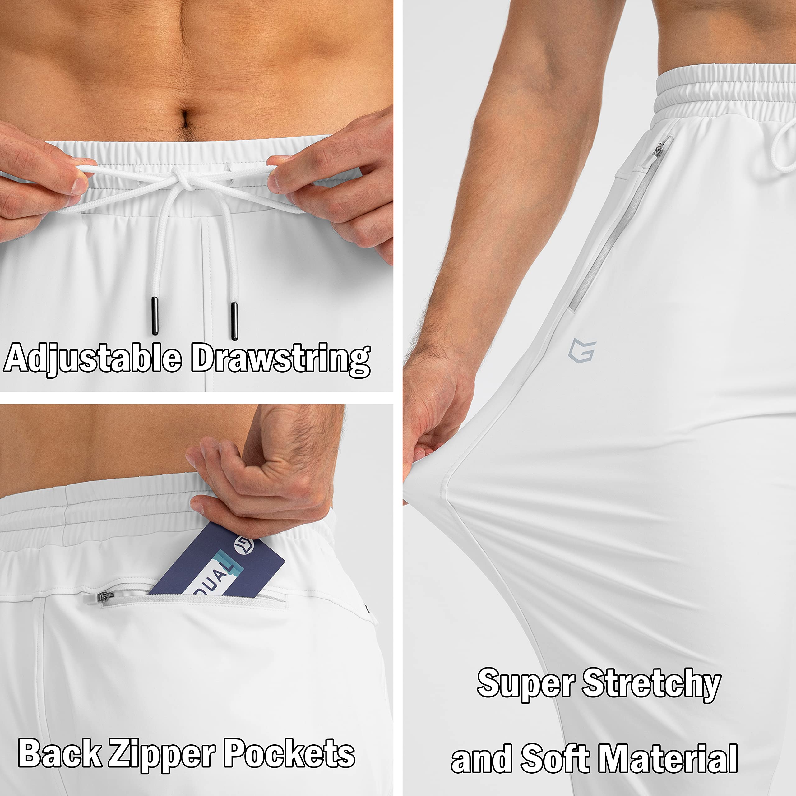 G Gradual Men's Sweatpants with Zipper Pockets Tapered Joggers for Men Athletic Pants for Workout, Jogging, Running (White, X-Large)