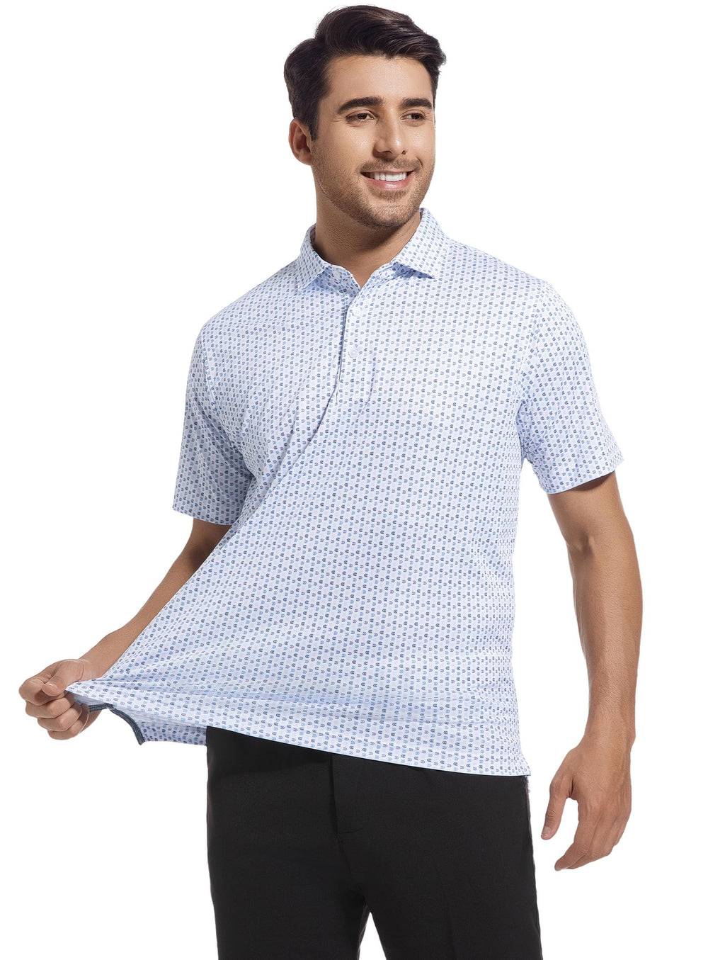 Esabel.C Mens Golf Shirts Print Moisture Wicking Short Sleeve Performance Dry Fit Stretch Active Polo Shirts for Men,WhiteU,L