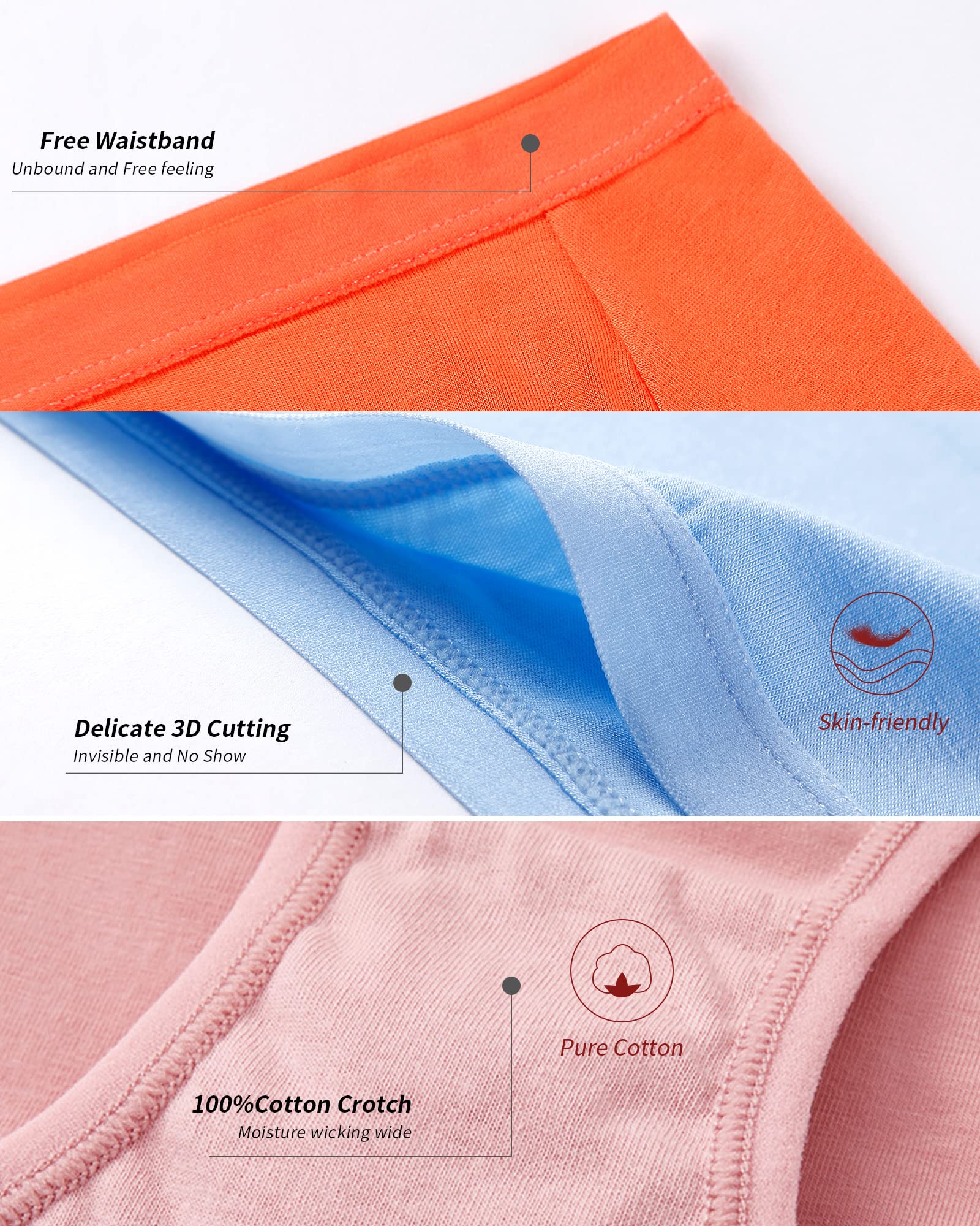 Eiggam Womens Bikini Panties, High-Cut Full Coverage Hip Lift Cotton Fiber Cool Underwear for Women - 10 Pack, L