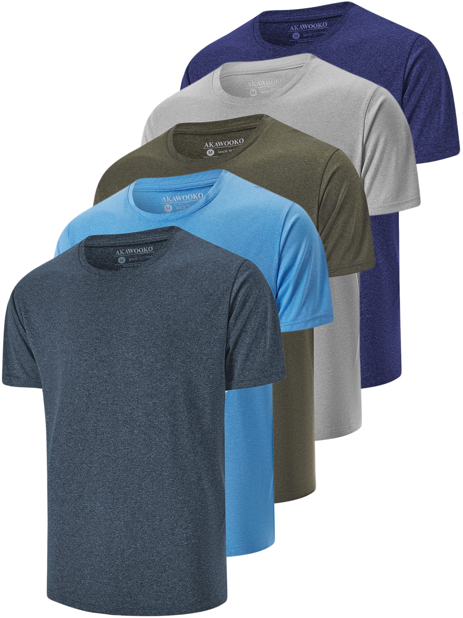 5 Pack Men's Dry Fit T Shirts Athletic Running Gym Workout Short Sleeve Tee Shirts for Men (US, Alpha, Large, Regular, Regular, Set 2)