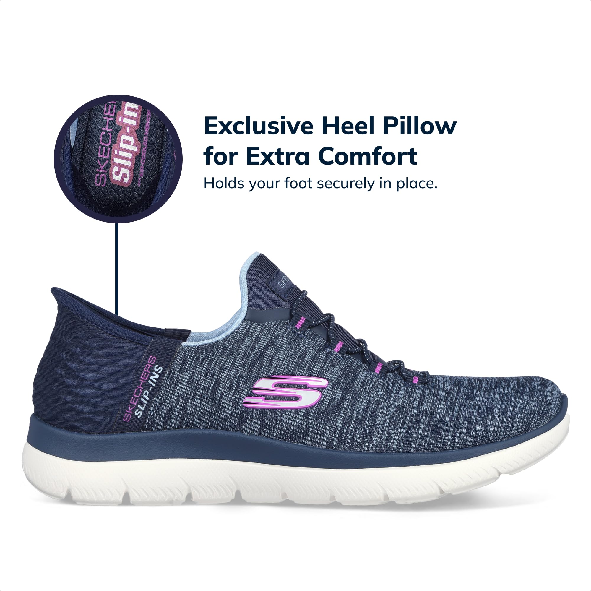 Skechers Women's Summits Hands-Free Slip-Ins – Memory Foam Insole, Heel Pillow, Vegan Materials Sneaker, Navy Purple, 9.5