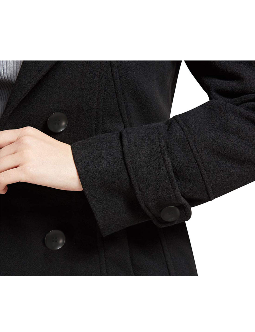 Tanming Women's Warm Double Breasted Wool Pea Coat Trench Coat Jacket with Hood (Black-M)