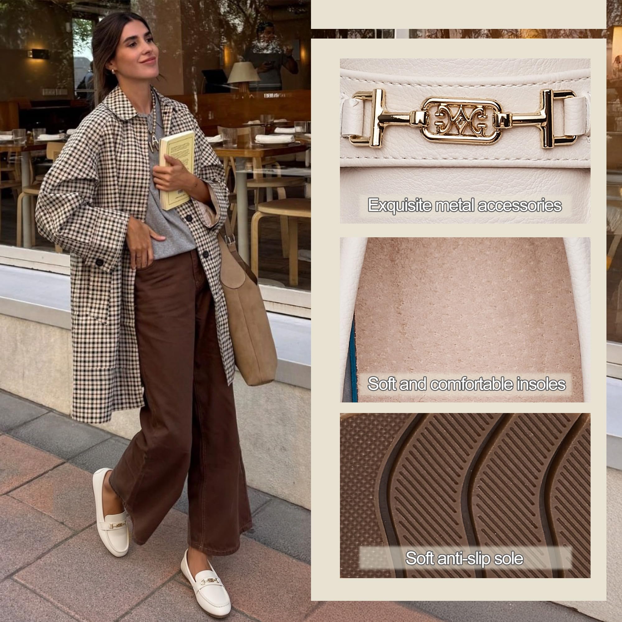 DeYashopin Women's Loafer Shoes Leisure Slip On Work Shoes Comfort Walking Flats White 8