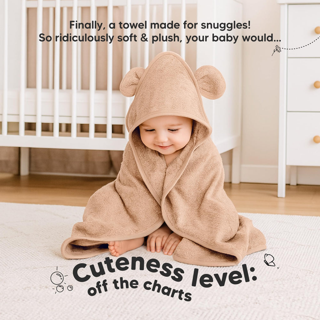 KeaBabies 2-Pack Hooded Baby Towels for Newborn - 30x30 Soft & Absorbent Viscose from Bamboo Baby Bath Towels with Hood for Infant, Toddler,Kids,Boys Girls,Newborn Bath Essentials (Almond, Petite)