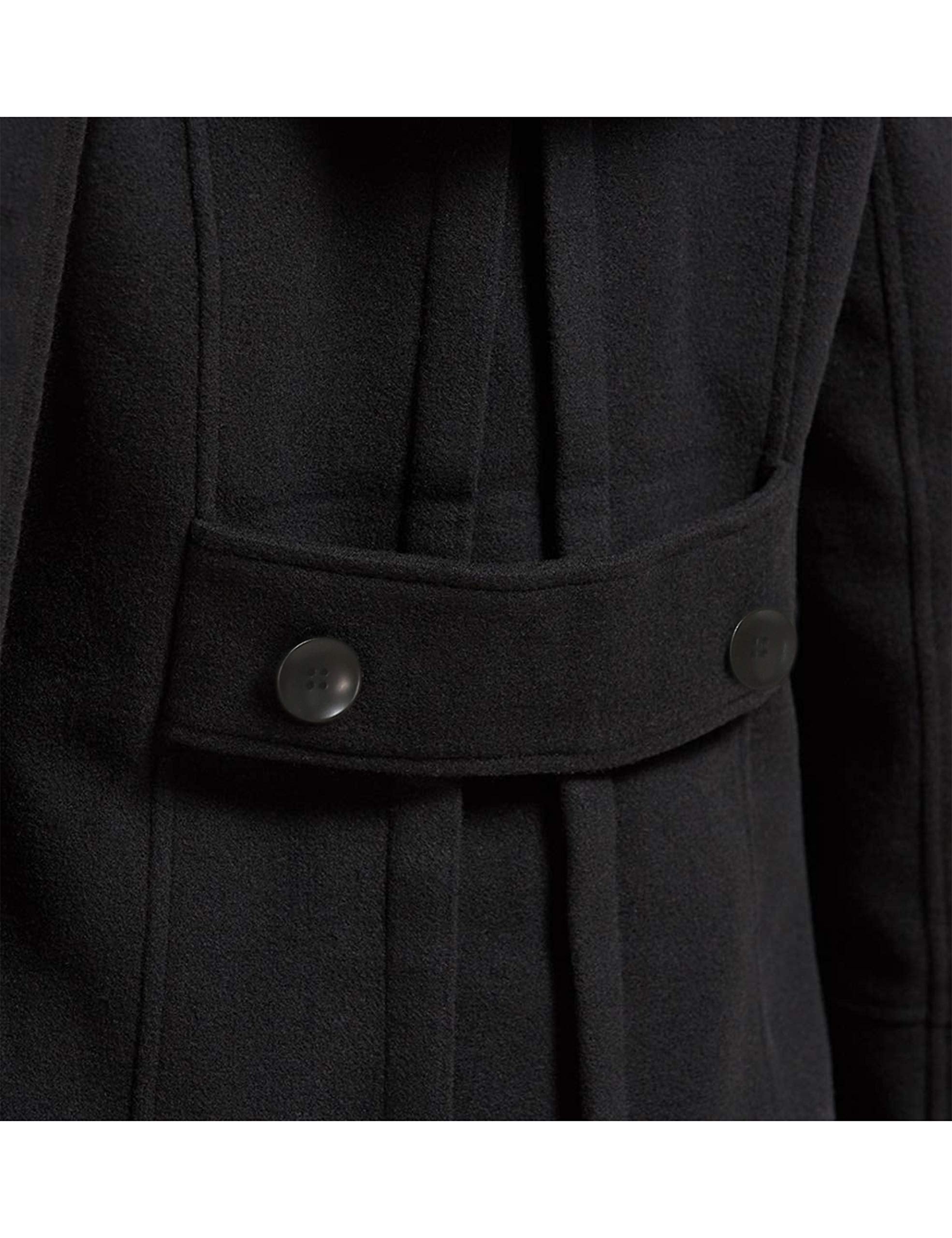 Tanming Women's Warm Double Breasted Wool Pea Coat Trench Coat Jacket with Hood (Black-M)