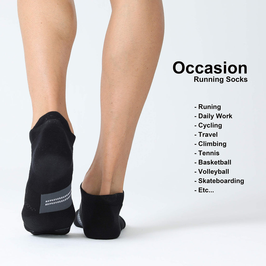 CelerSport 6 Pack Men's Running Ankle Socks with Cushion, Low Cut Athletic Tab Socks, Black + Grey, Large