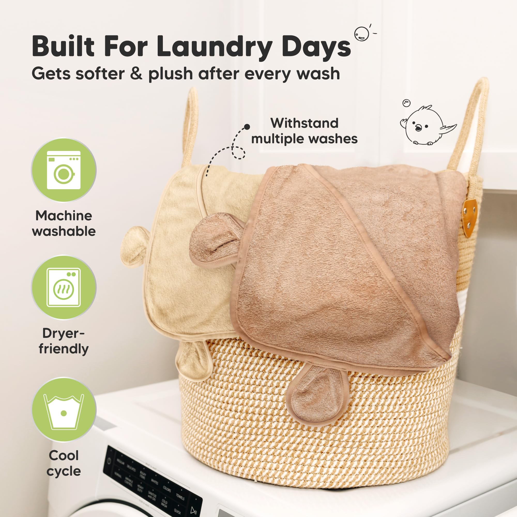 KeaBabies 2-Pack Hooded Baby Towels for Newborn - 30x30 Soft & Absorbent Viscose from Bamboo Baby Bath Towels with Hood for Infant, Toddler,Kids,Boys Girls,Newborn Bath Essentials (Almond, Petite)