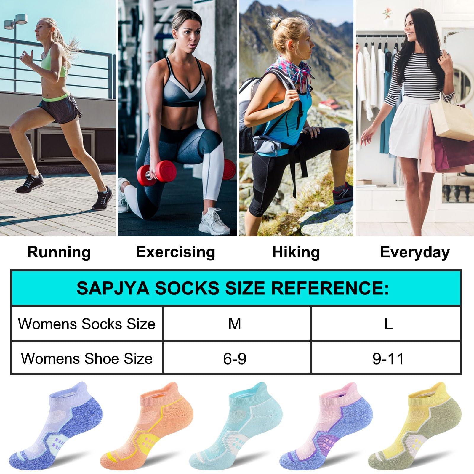 Womens Ankle Comfort Cushioned Anti-blister Wicking Athletic Running Socks 5 Pairs