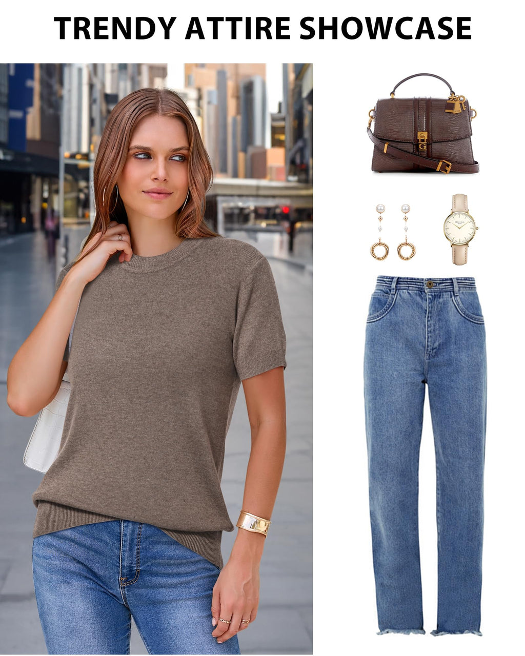 Arach&Cloz Womens Summer Work Formal Halloween Fall Fashion Winter Tops Short Sleeve Sweaters Lightweight Blouses Dressy Casual Business Cloth Outfits White Spring Plus Size Teacher 2025 (Coffee,M)