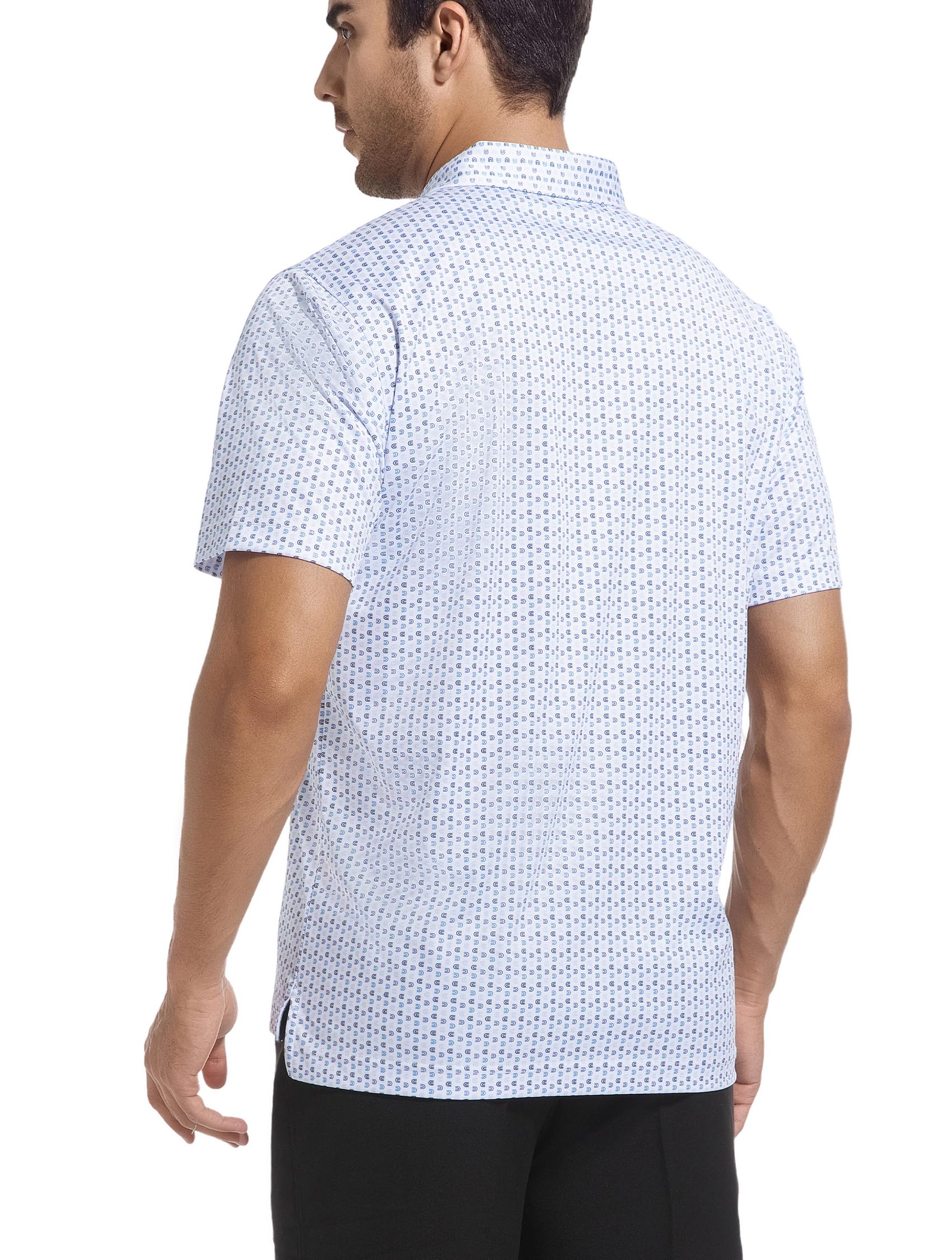 Esabel.C Mens Golf Shirts Print Moisture Wicking Short Sleeve Performance Dry Fit Stretch Active Polo Shirts for Men,WhiteU,L