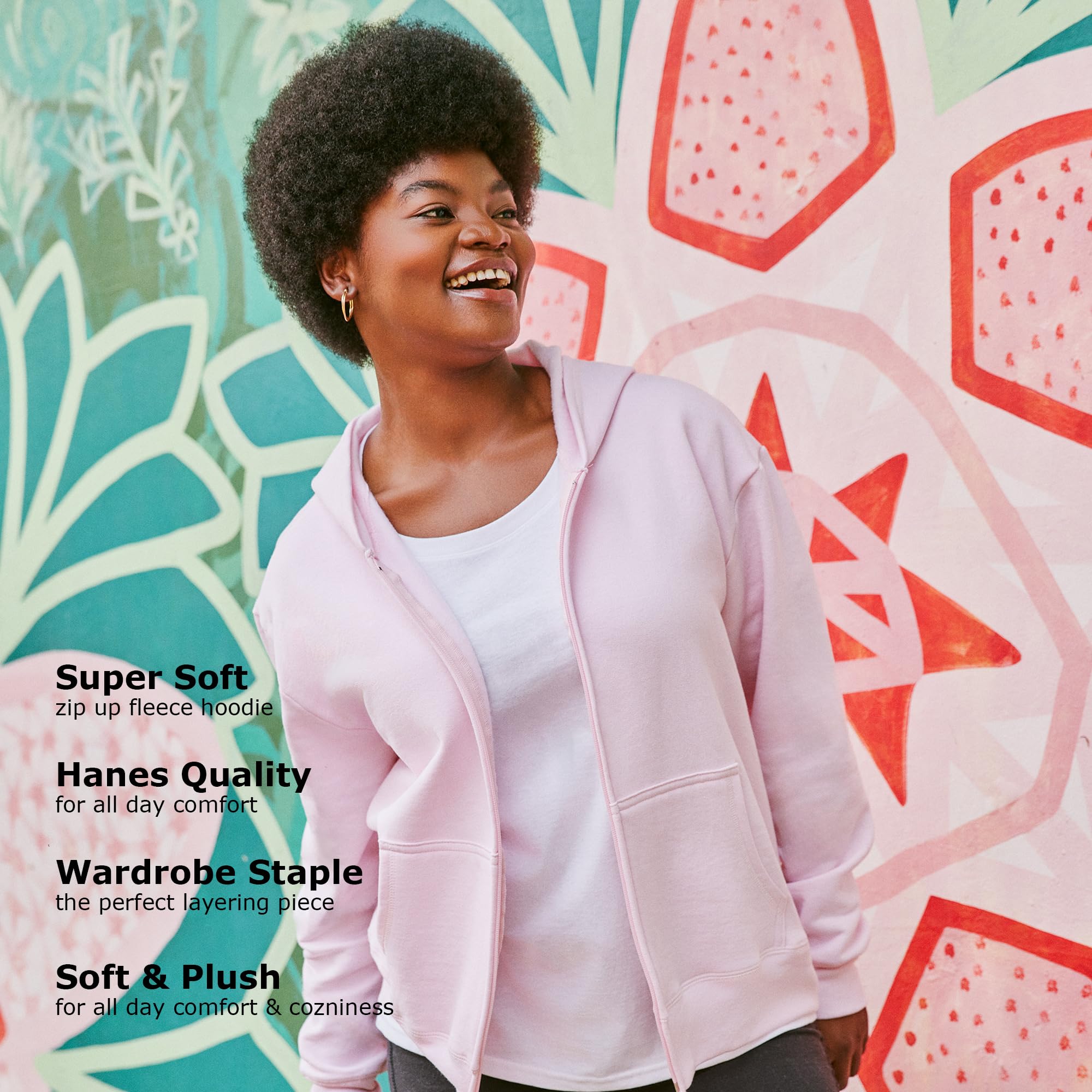 Hanes Women's EcoSmart Full-Zip Hoodie Sweatshirt, Navy, x Large