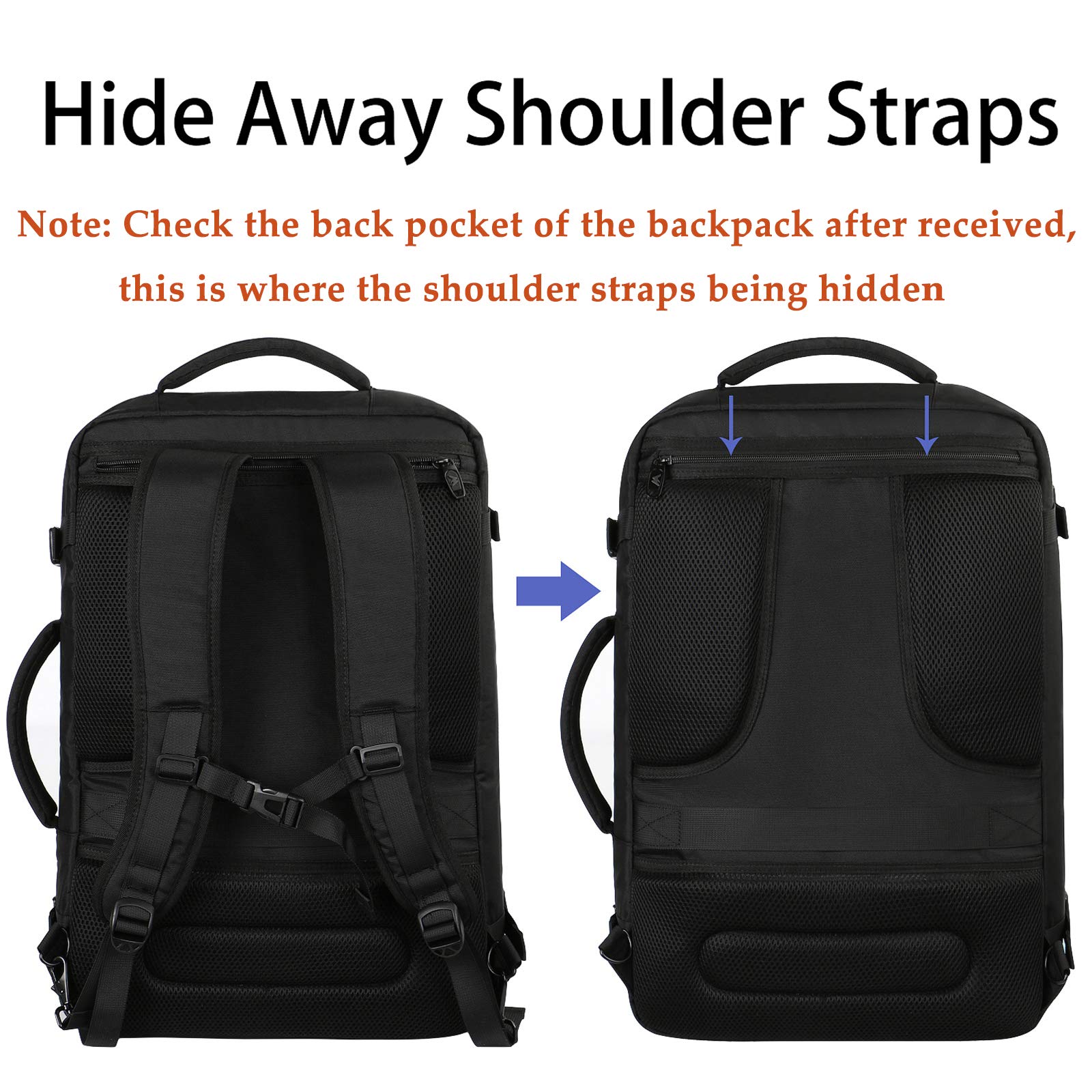 MATEIN Carry on Backpack, Extra Large Travel Backpack Expandable Airplane Approved Weekender Bag for Men and Women, Water Resistant Lightweight Daypack for Flight 40L, Black