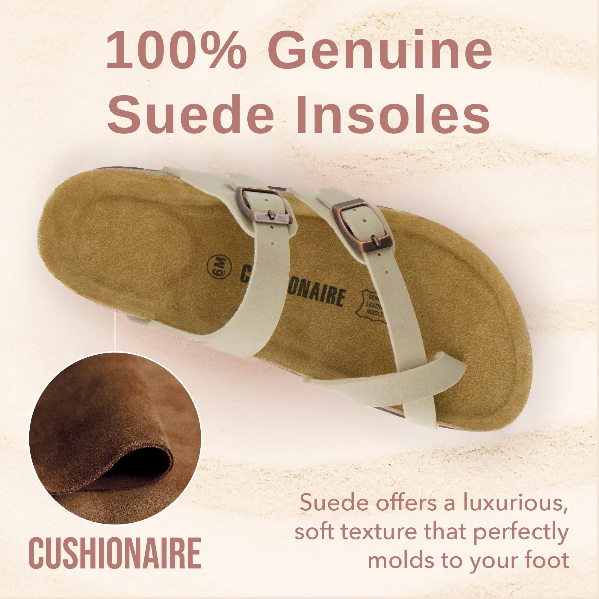 CUSHIONAIRE Luna Crossover Toe Strap Womens Sandals – Cork Footbed Slides with Adjustable Straps, Summer Sandals for Women 2025, STONE 7
