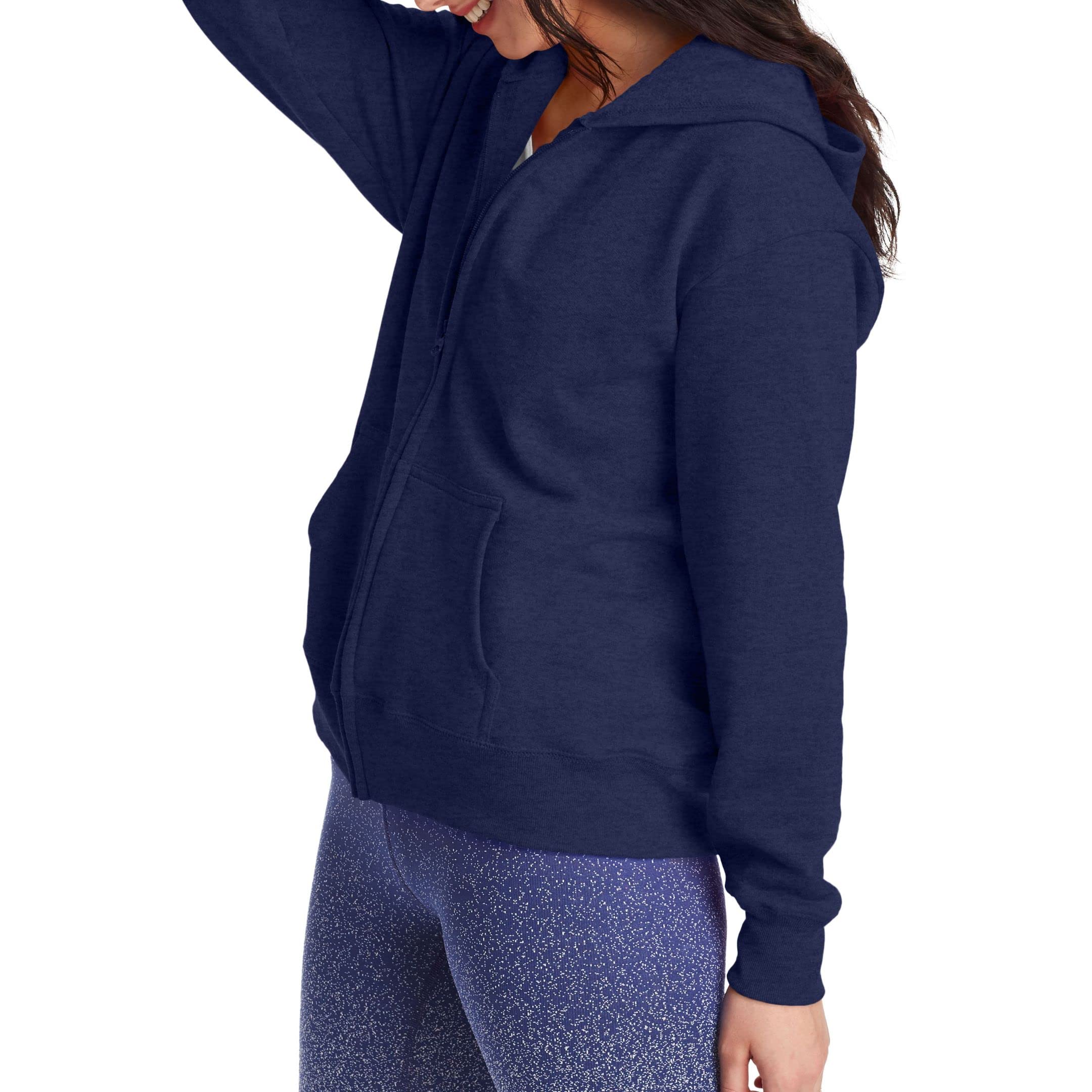 Hanes Women's EcoSmart Full-Zip Hoodie Sweatshirt, Navy, x Large