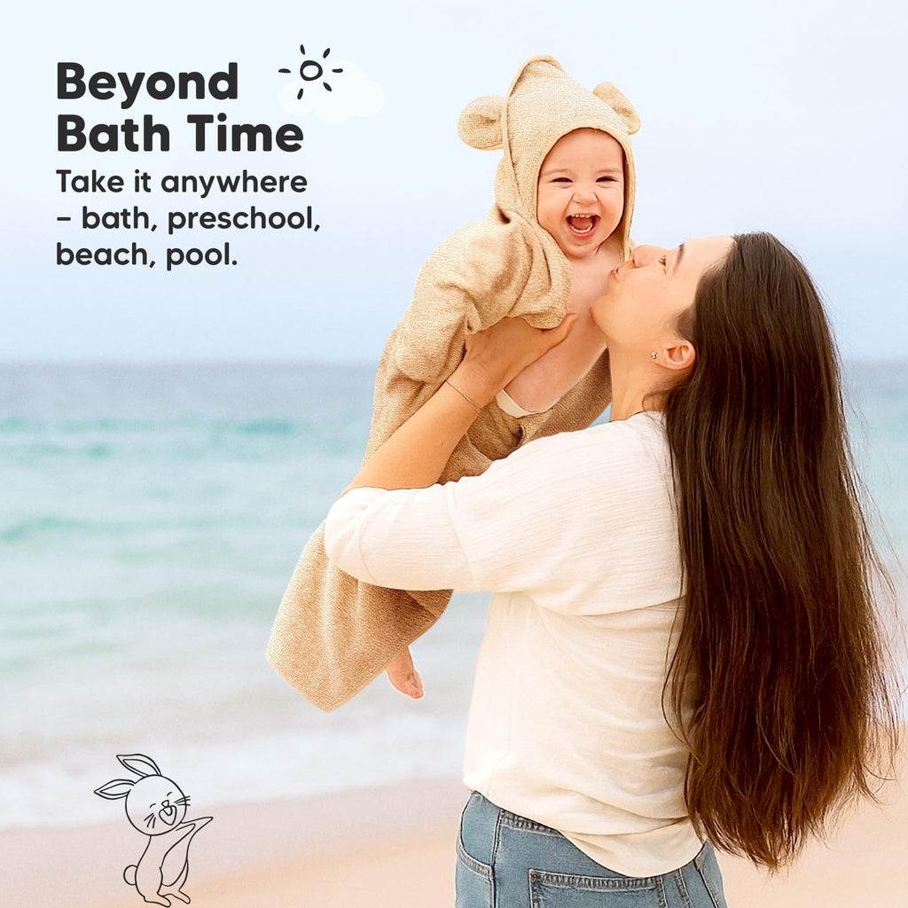 KeaBabies 2-Pack Hooded Baby Towels for Newborn - 30x30 Soft & Absorbent Viscose from Bamboo Baby Bath Towels with Hood for Infant, Toddler,Kids,Boys Girls,Newborn Bath Essentials (Almond, Petite)