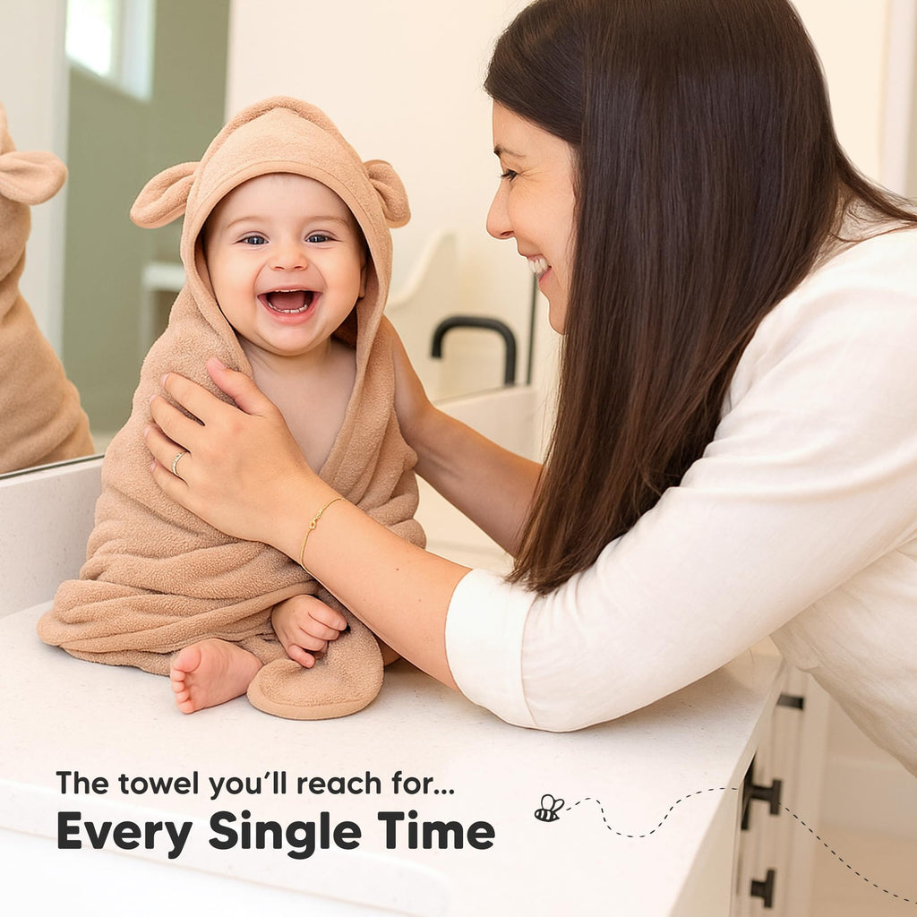 KeaBabies 2-Pack Hooded Baby Towels for Newborn - 30x30 Soft & Absorbent Viscose from Bamboo Baby Bath Towels with Hood for Infant, Toddler,Kids,Boys Girls,Newborn Bath Essentials (Almond, Petite)