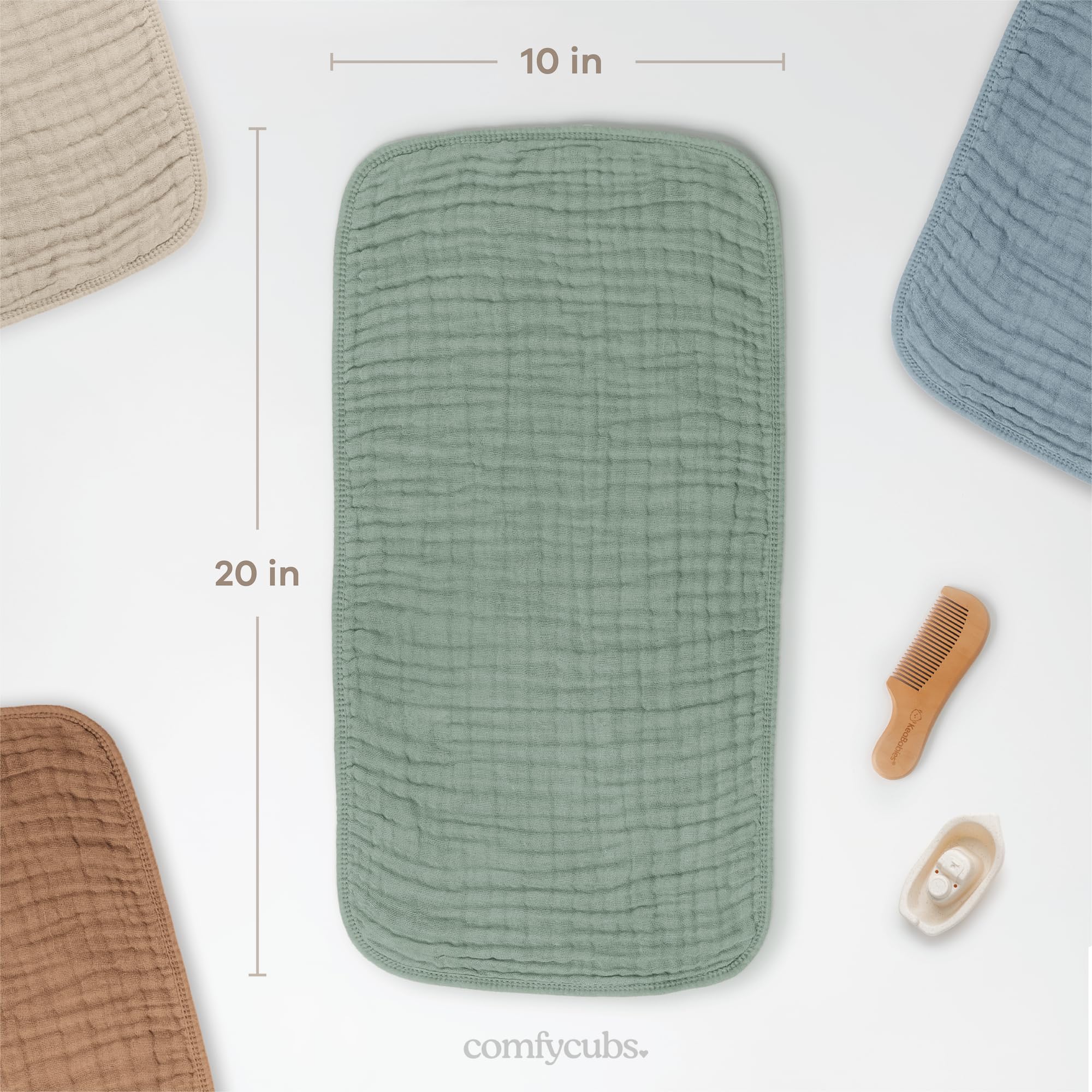 Comfy Cubs Muslin Burp Cloths 20" x 10", Pack of 10 - Large, 6-Layer, Ultra Absorbent 100% Cotton for Baby Drool and Messes - Soft, Safe & Gentle Baby Burp Cloths for Boys & Girls - Multi