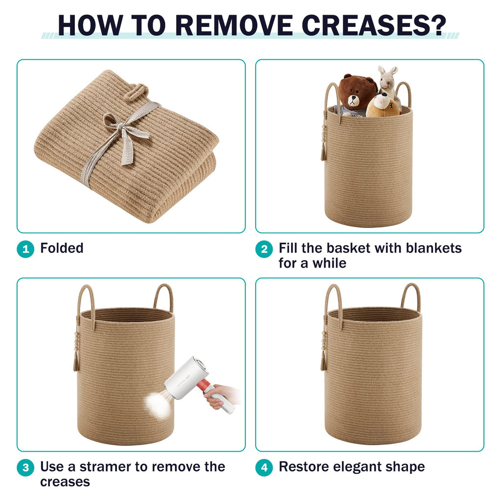 Jute Rope Laundry Hamper Basket by YOUDENOVA, 58L Tall Laundry Basket, Baby Nursery Hamper for Blanket Storage for Bedroom-Large-Jute