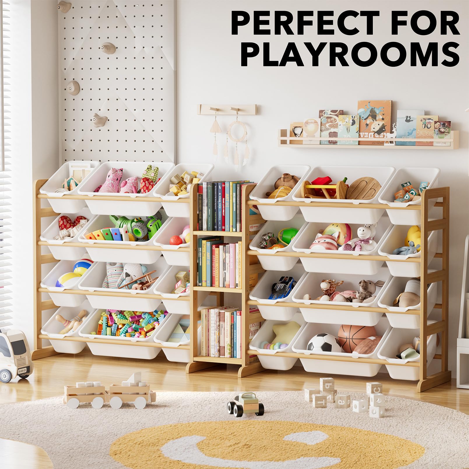 SpaceAid Large Toy Storage Organizer with 24 Bins and 3 Shelves, Toy Organizers Storage Bookshelf, Kids Bin Shelf Box Bookcase for Bedroom Playroom Organization Room Decor, White