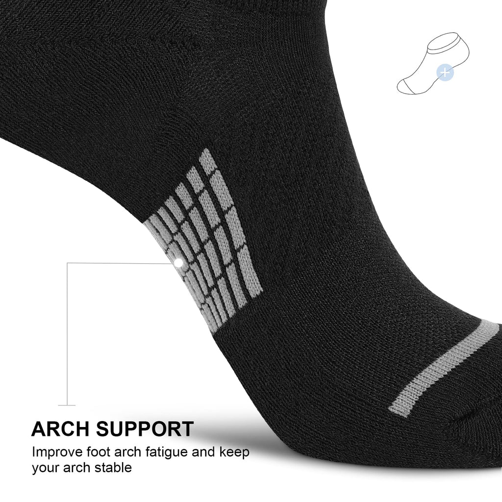 PAPLUS No Show Socks Men 6 Pairs, Non Slip Cushioned Athletic Low Cut Socks with Arch Support