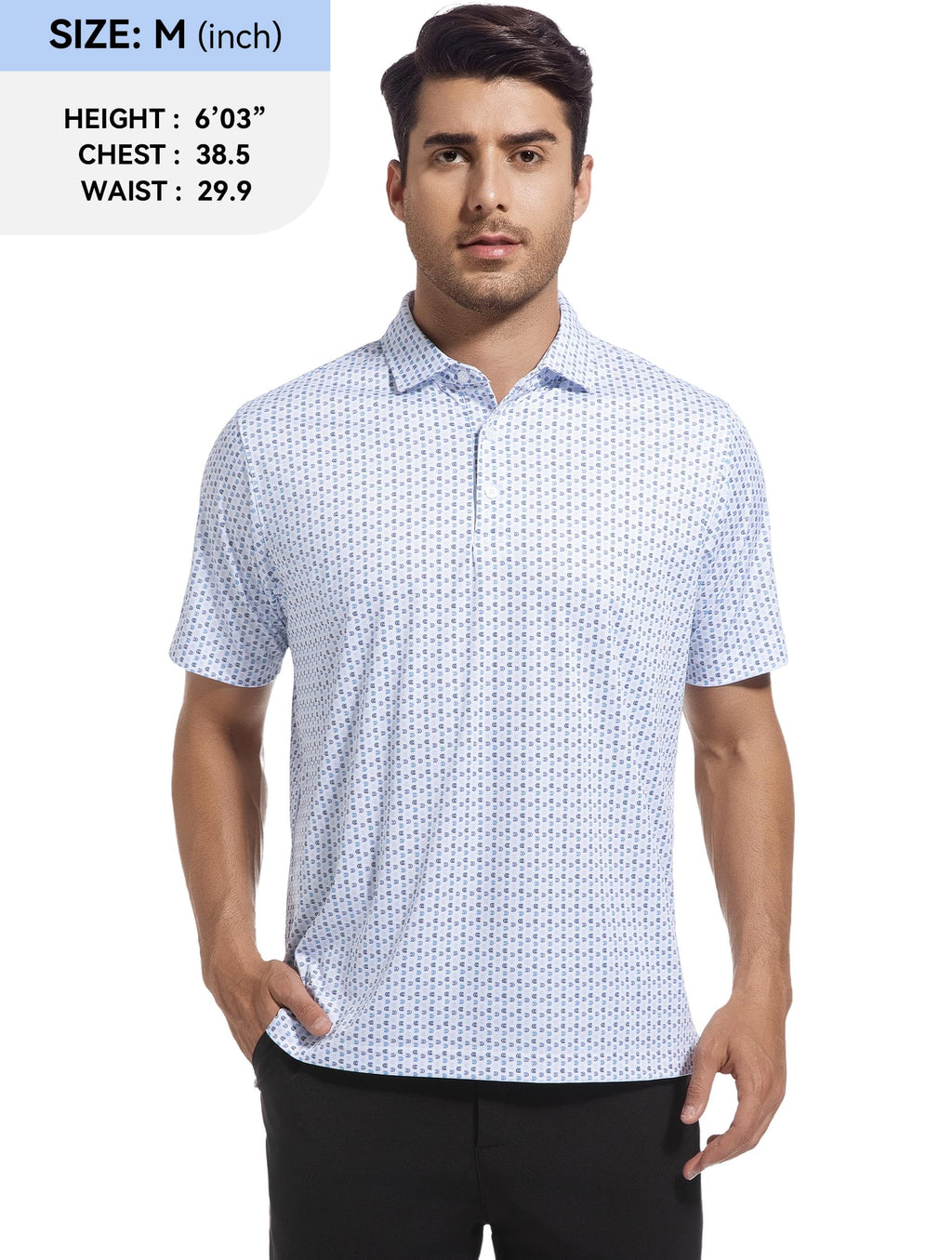 Esabel.C Mens Golf Shirts Print Moisture Wicking Short Sleeve Performance Dry Fit Stretch Active Polo Shirts for Men,WhiteU,L