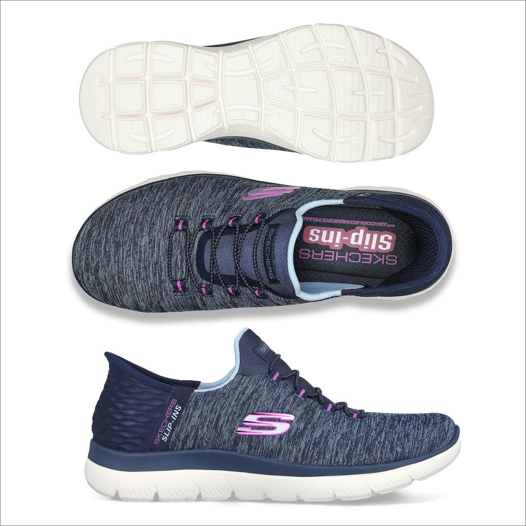 Skechers Women's Summits Hands-Free Slip-Ins – Memory Foam Insole, Heel Pillow, Vegan Materials Sneaker, Navy Purple, 9.5