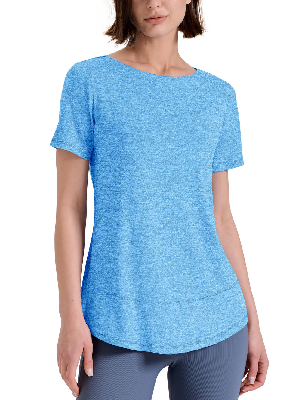 Kistore Women's Short Sleeve Boat Neck Sports Top Breathable Yoga Hiking Golf T Shirt Sportswear Blue M