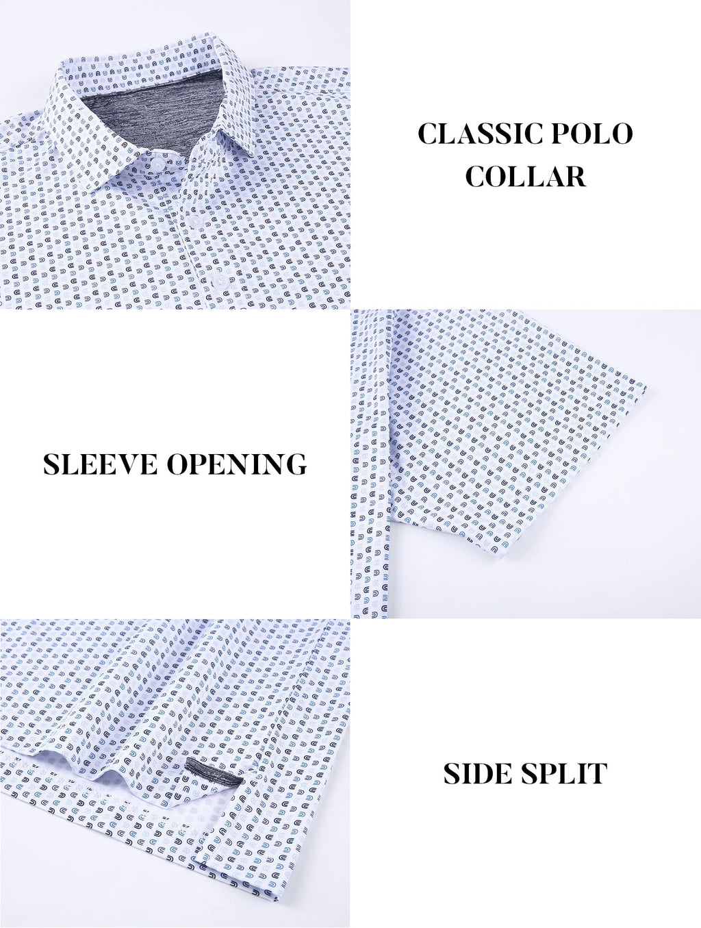 Esabel.C Mens Golf Shirts Print Moisture Wicking Short Sleeve Performance Dry Fit Stretch Active Polo Shirts for Men,WhiteU,L