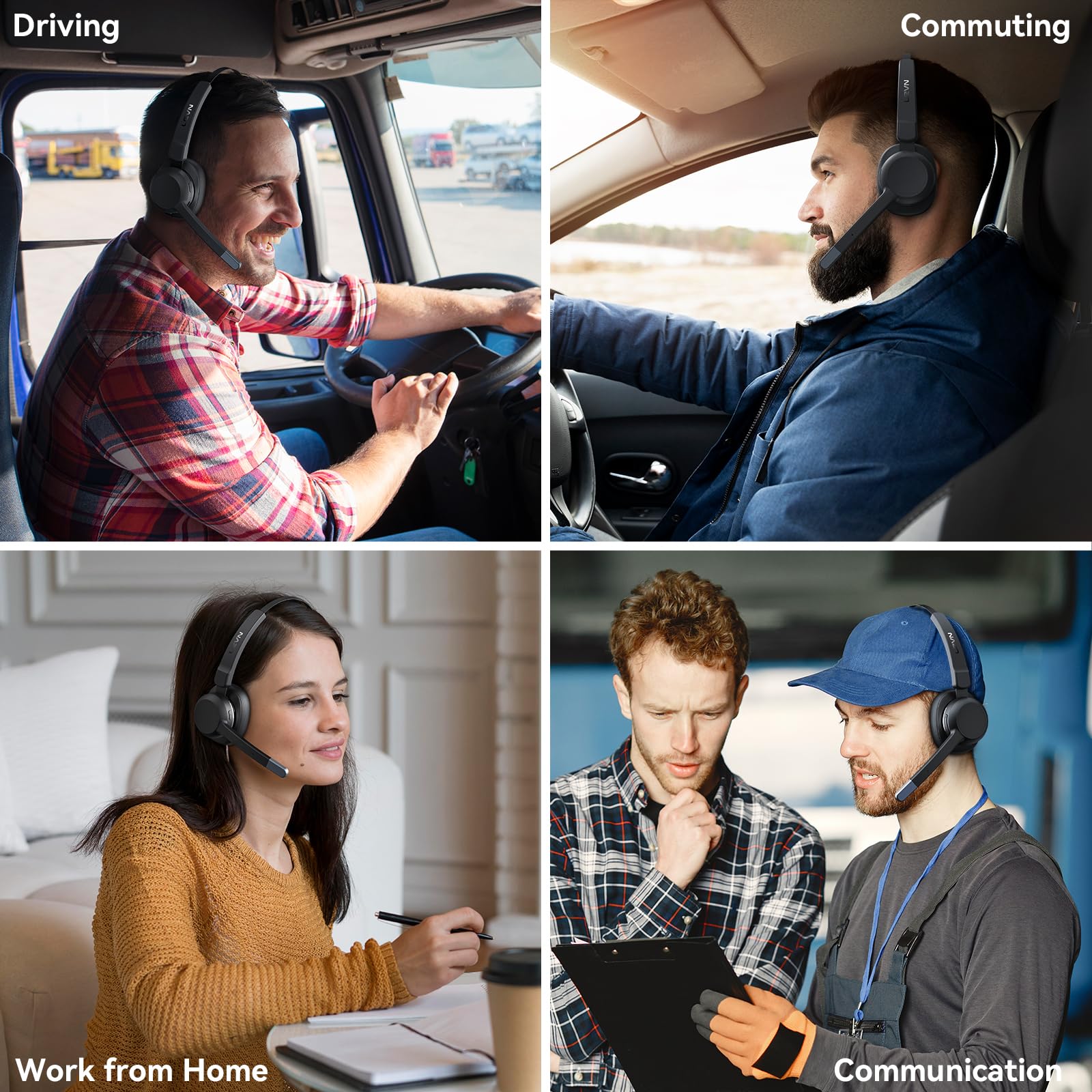 LEVN Trucker Headset, Trucker Bluetooth Headset with Noise Cancelling Microphone & Mute Button, Bluetooth Headsets V5.2 Multipoint for Work from Home/Cell Phone/Computer/Zoom/Teams/Truck Driver