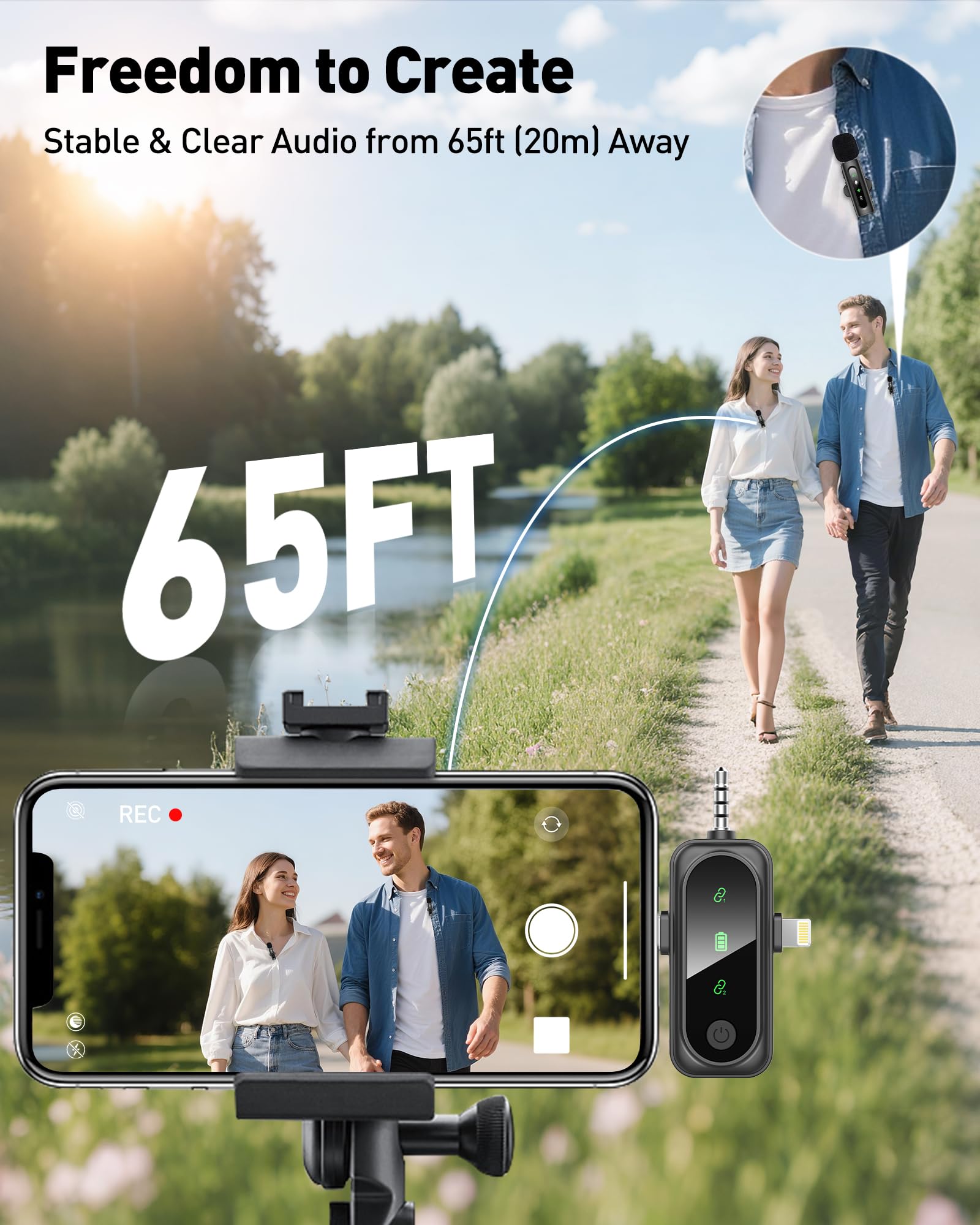 GoorDik Wireless Lavalier Microphone for iPhone, Android, USB C, PC, Camera Video Recording 4 in 1 Clip-on Mics with Rotatable Clip&Denoise Recording, for Vlog Tiktok YouTube Podcast Content Creator