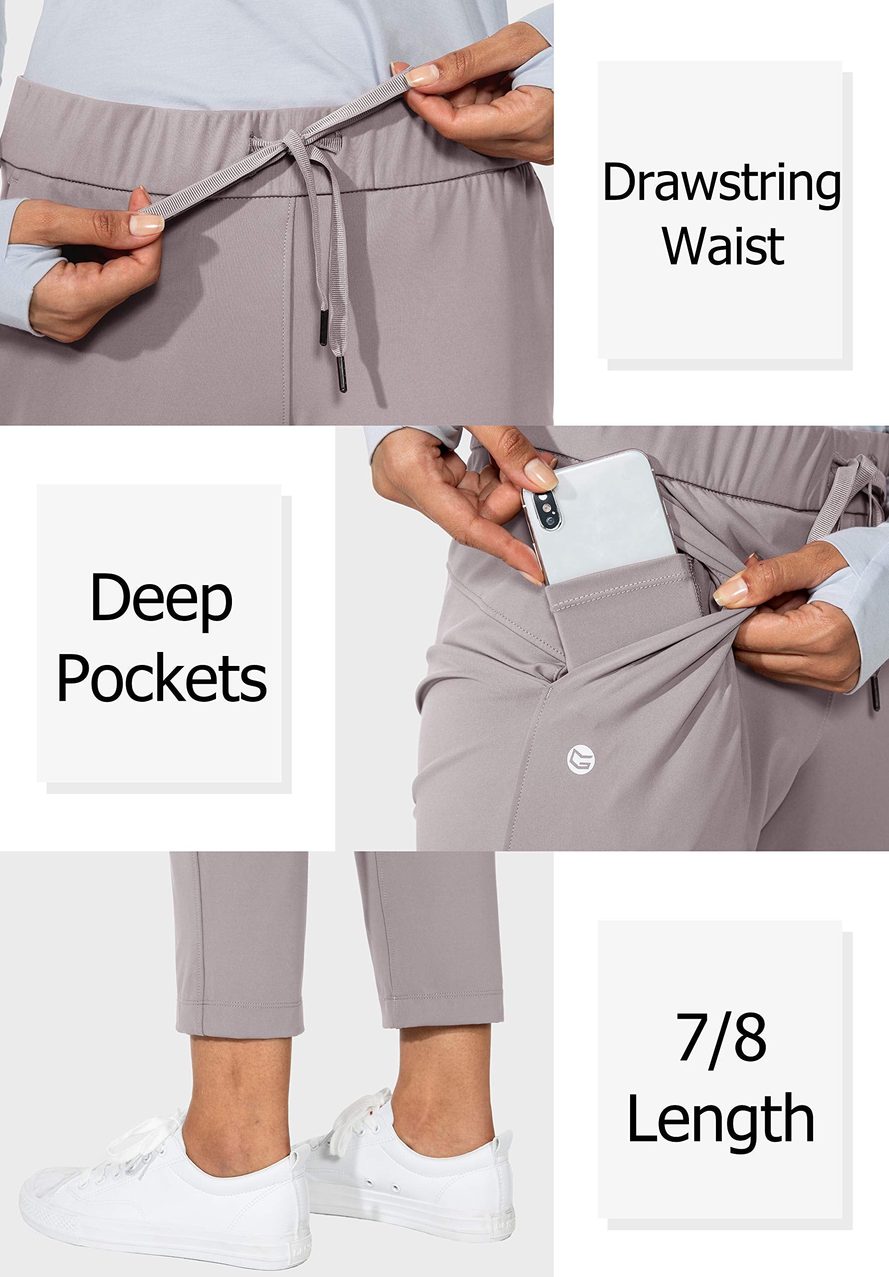 G Gradual Women's Pants with Deep Pockets 7/8 Stretch Sweatpants for Women Athletic, Golf, Lounge, Work (Dusty Grey, X-Large)